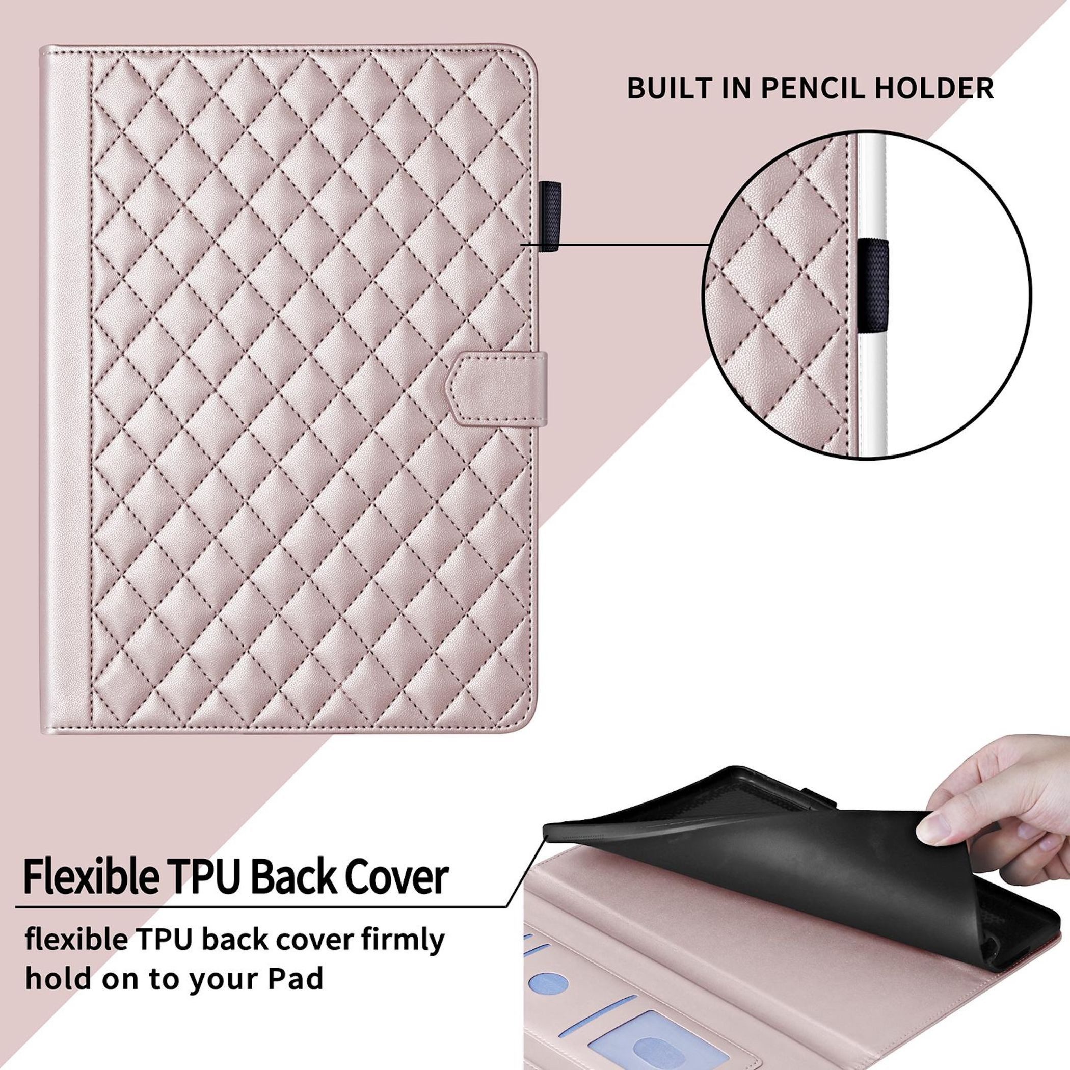 Wigento Tablet-Hülle Für Samsung Galaxy Tab S10 FE Plus Rhombus Kunstleder Hülle Rose Gold, Kunstlederhülle mit Rhombus-Textur und Standfunktion
