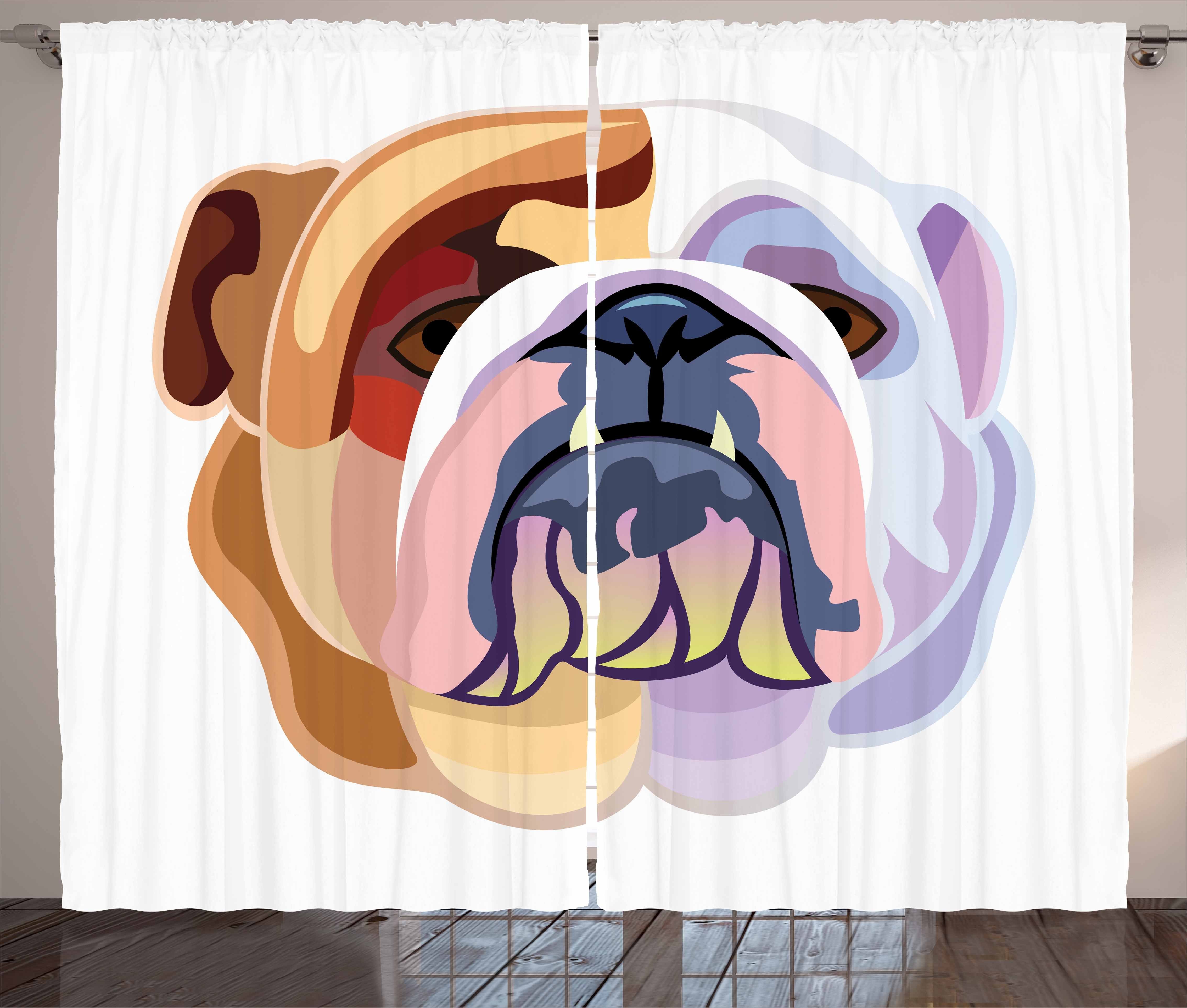 Gardine Schlafzimmer Abakuhaus, Schlaufen und Bulldogge Englische Kräuselband Abstrakt Vorhang Hund mit Haken