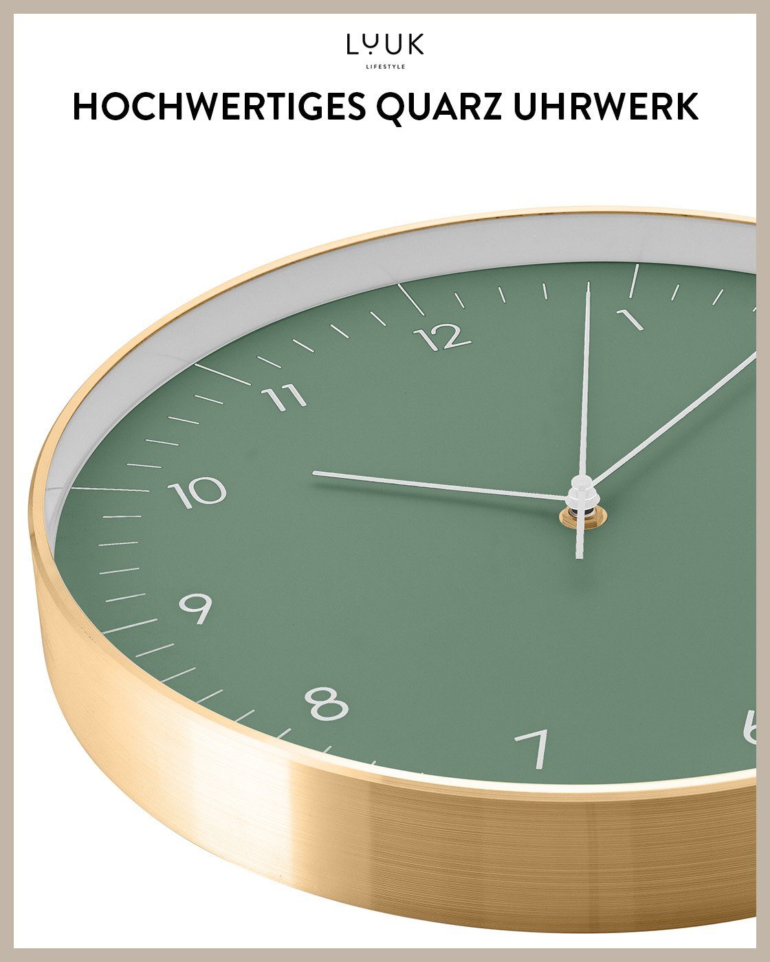 LUUK LIFESTYLE Wanduhr Helsinki (ohne Tickgeräusche, Quarzuhrwerk, große Ziffern, Sekundenzeiger)