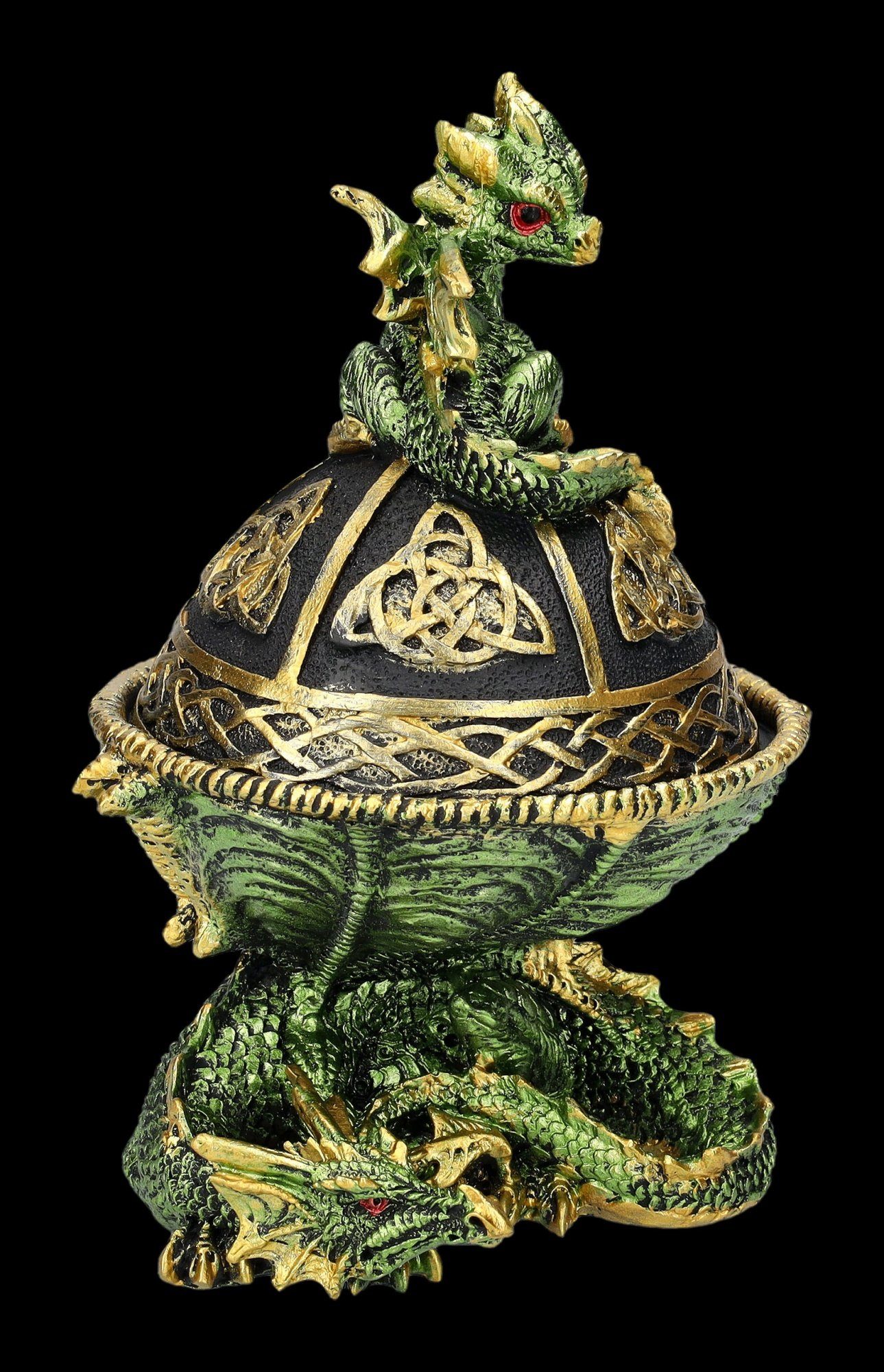 Figuren Shop GmbH Aufbewahrungsdose Schatulle keltisch - Grüne Drachen - Fantasy Aufbewahrungsdose