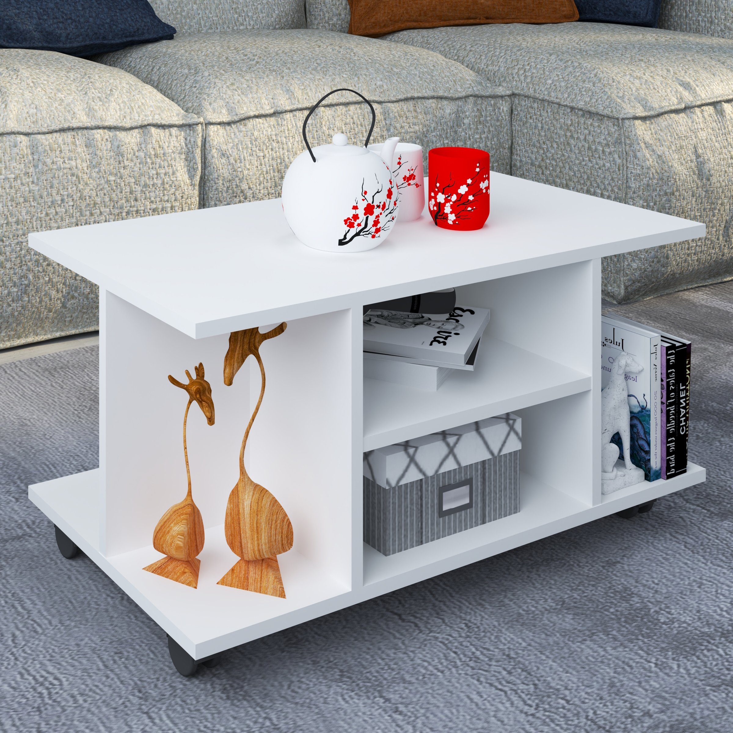 VCM Couchtisch Holz Sofatisch Couchtisch Rollen Findula, Pflegeleicht