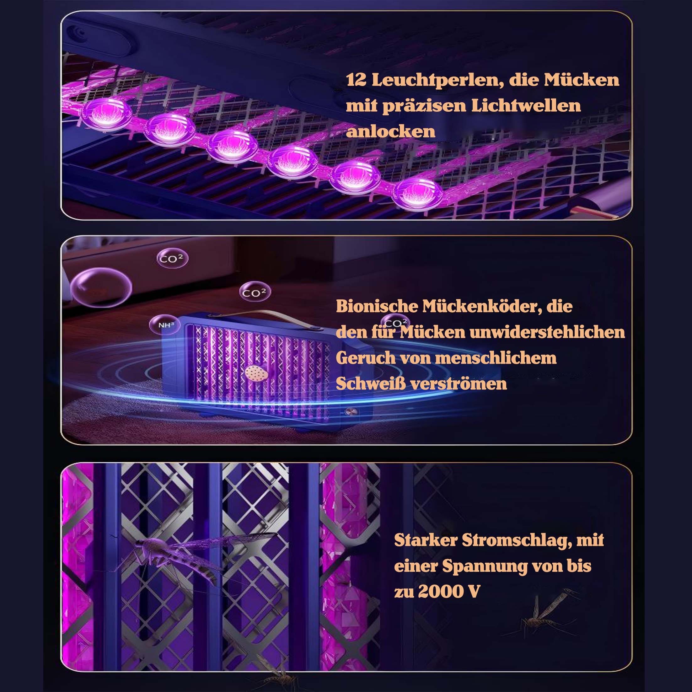 KINSI Insektenvernichter Elektrischer Mückenfänger, UV-Falle, Insektenschutz, 80 m² Wirkbereich, Zum Anschließen oder Aufladen, 360°-Rundum-Elektro-Mückenvernic – Bild 2 von 5