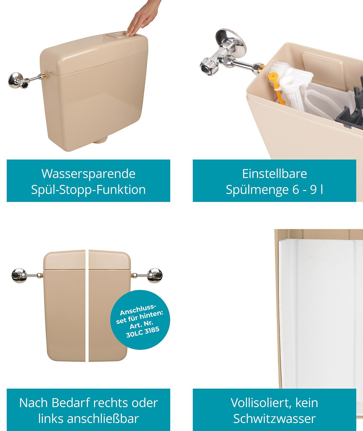 Calmwaters Tiefspül-WC Stand-WC spülrandlos, bodenstehend, Abgang Waagerecht, Set mit WC-Sitz und Spülkasten, Beige-Bahamabeige, Absenkautomatik, Abnehmbar, 990 – Bild 4 von 5