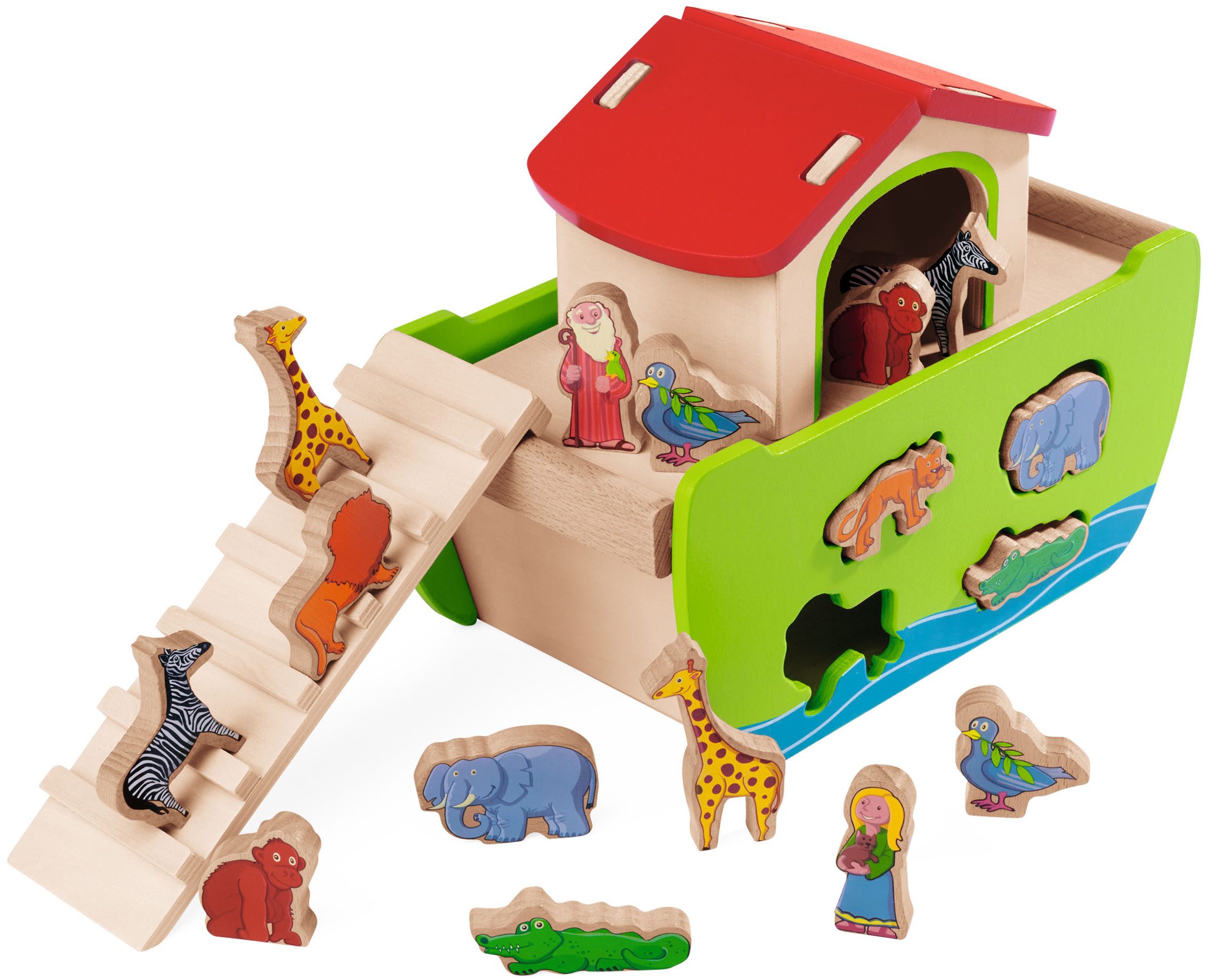 Eichhorn Steckspielzeug Arche Noah, (Set, 21-tlg), mit abnehmbarem Dach