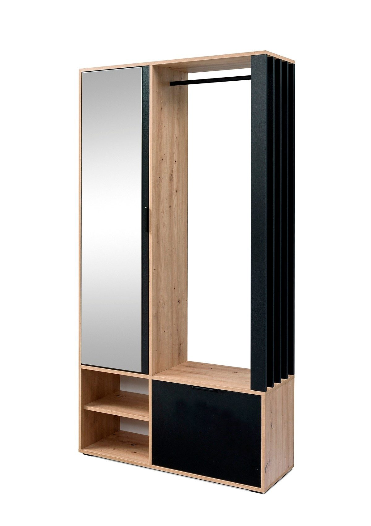 Masseno Garderobenschrank GRATA 100 x 189,4 cm Flurmöbel mit Spiegel und 1 Tür Eiche Artisan