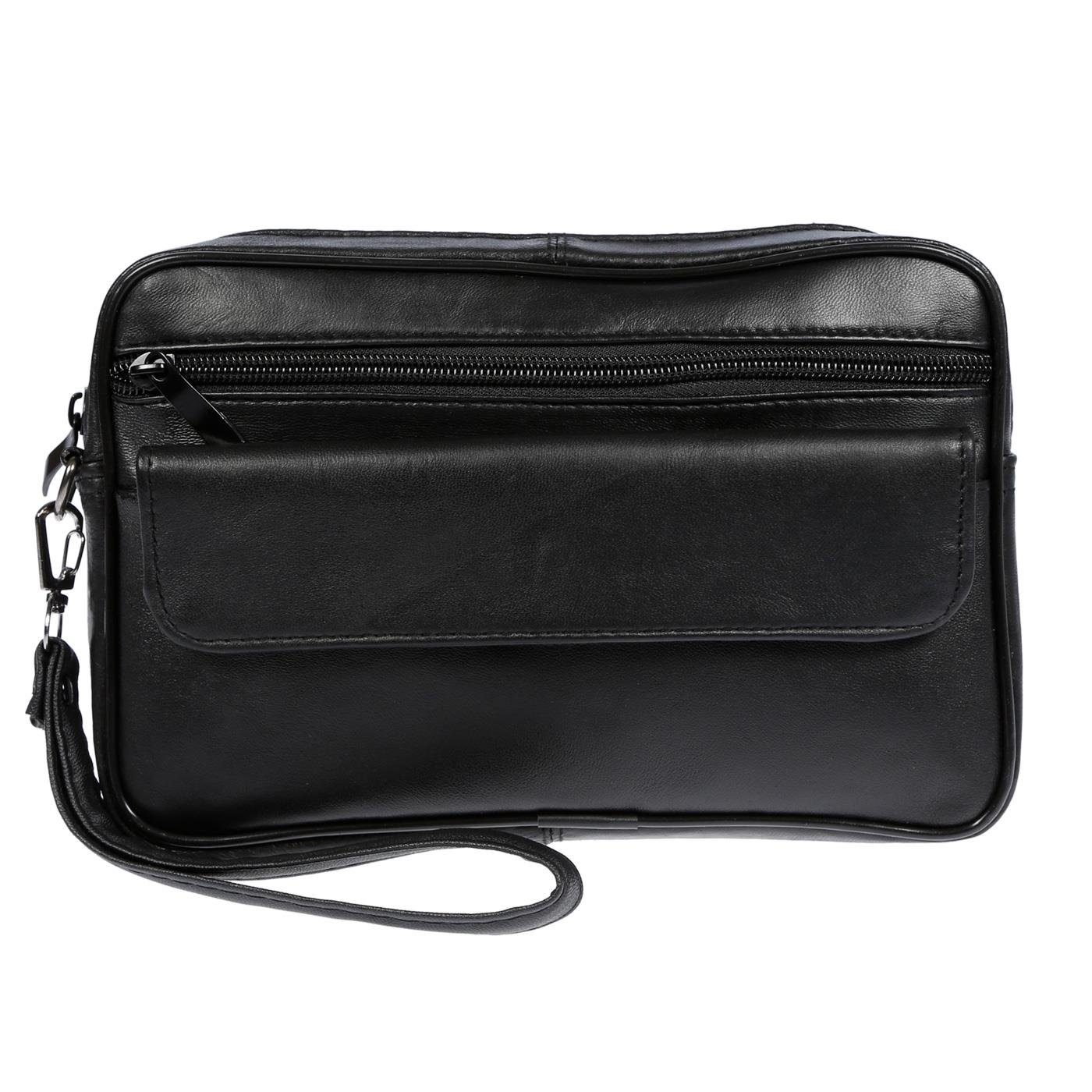 Handgelenktasche Herrentasche, Herren echt Schwarz Smartphonefach Tasche XL Christian Handgelenktasche Leder Wippermann