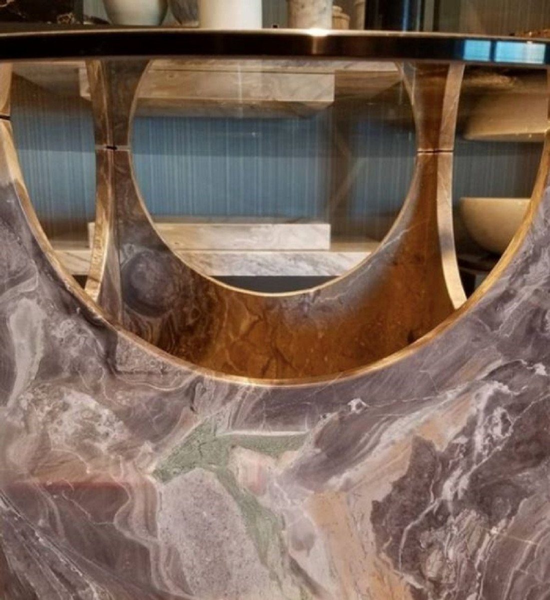 Couchtisch Runder H. Bronzefarben - aus 90 Couchtisch mit Glasplatte Wohnzimmertisch Ø Grau / Luxus Luxus hochwertigem 43 Möbel Casa Marmor Padrino x cm Marmor -