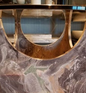 Casa Padrino Couchtisch Luxus Marmor Couchtisch mit Glasplatte Grau / Bronzefarben Ø 90 x H. 43 cm - Runder Wohnzimmertisch aus hochwertigem Marmor - Luxus Möbel