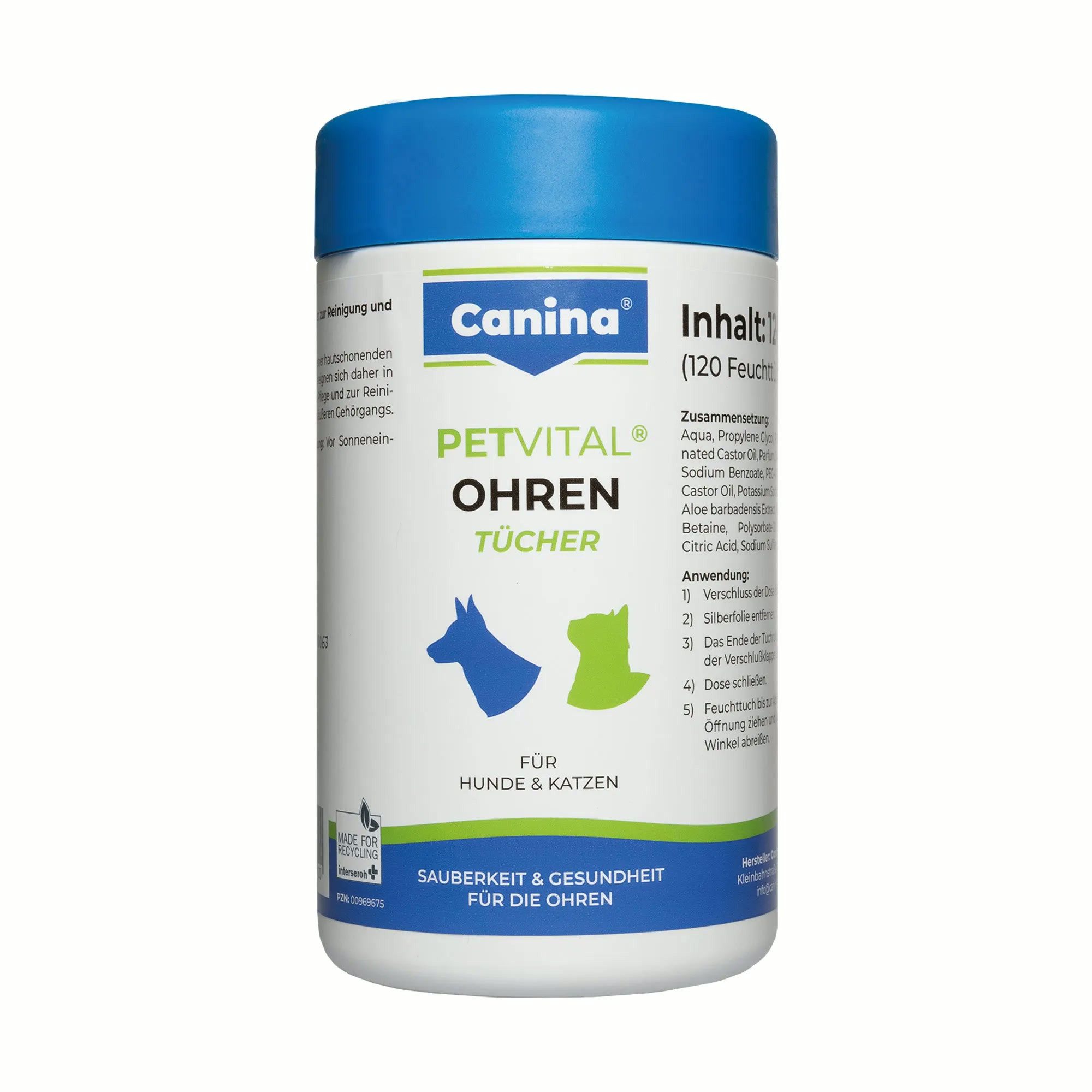 Canina pharma GmbH Ohrenreiniger Petvital Ohrenpflege - Feuchtücher für Hundeohren, 120-tlg., Ohrenpflege-Tücher