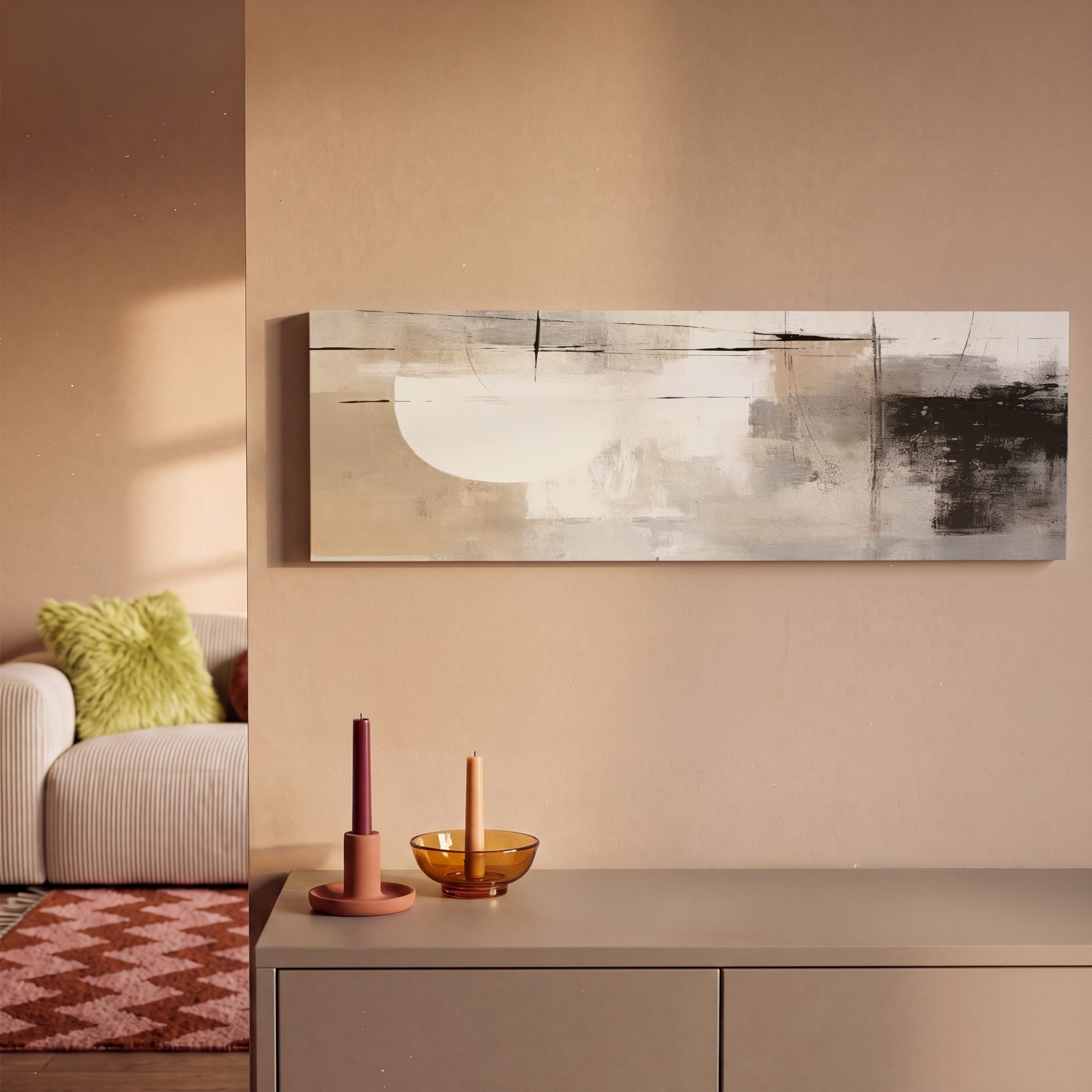 OneMillionCanvasses® Leinwandbild Panorama Abstrakt - Kunst - Grau, Fotodruck (1 St), Wandbild, Deko Schlafzimmer Wohnzimmer Flur 60x20 cm – Bild 2 von 5