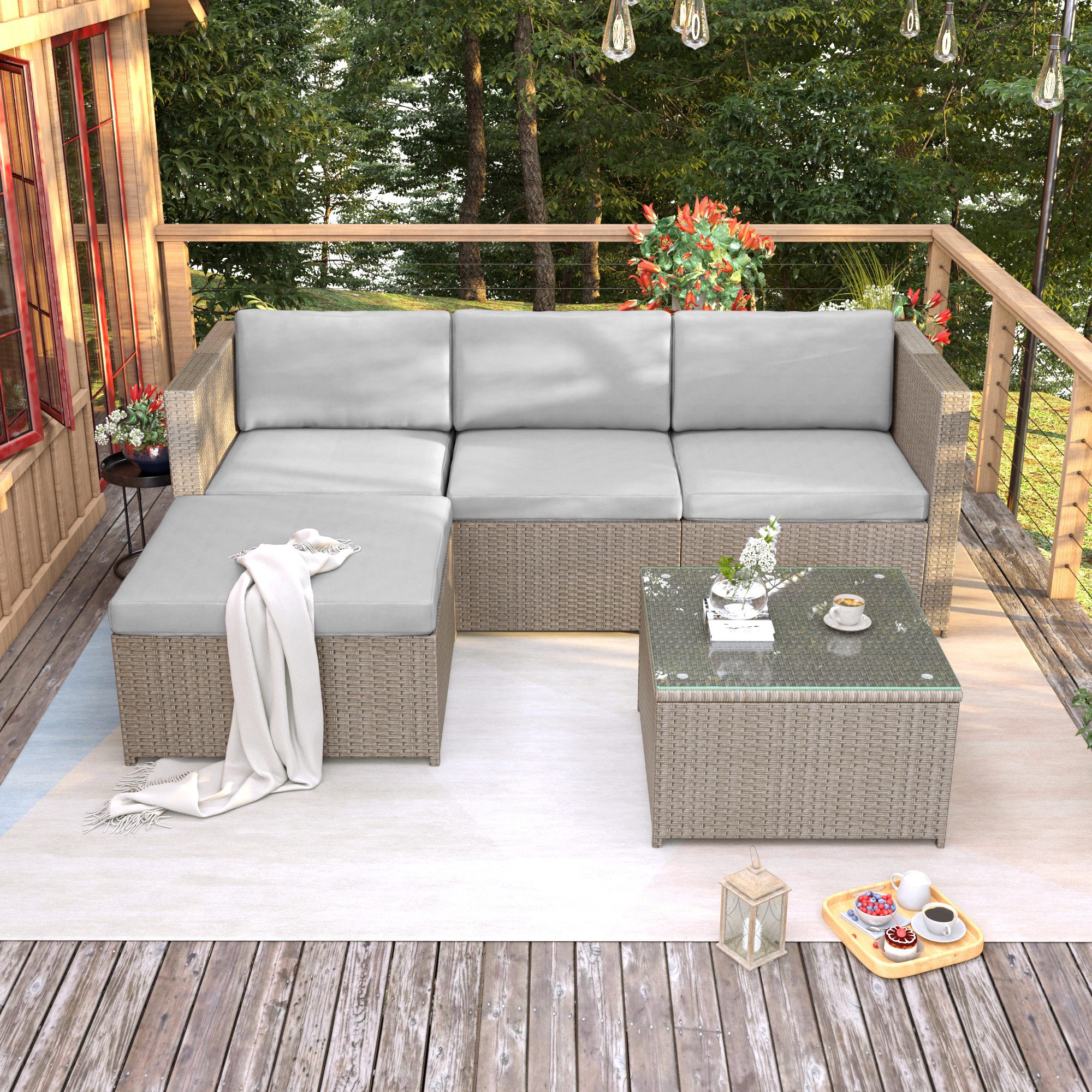 Flieks Gartenlounge-Set, (2-tlg), Polyrattan Gartenmöbel mit kissen und Tisch