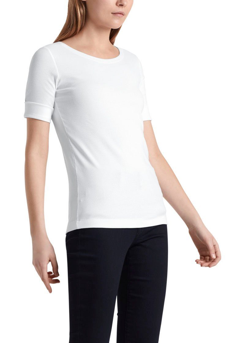 Cain halben Premium Rundhals-Shirt Rundhalsshirt Ärmeln Essential" mit white Damenmode Marc "Collection