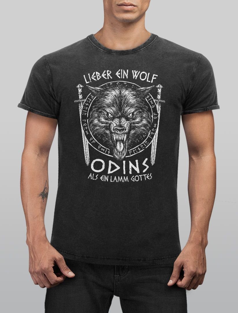 Neverless Print-Shirt Herren Vintage Shirt Lieber ein Wolf Odins als ein La günstig online kaufen