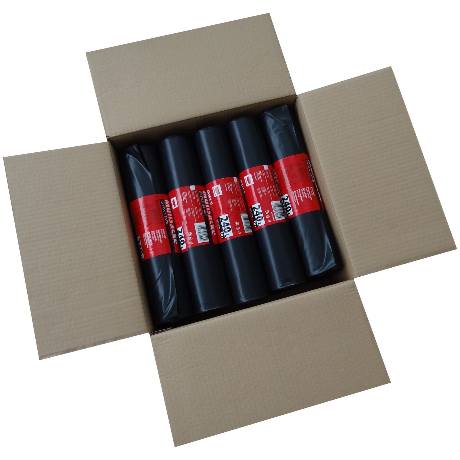 Hossi's Wholesale Müllbeutel 100x Abfallbeutel 240L Karton Rollen Müllsack Säcke Tüten Schwarz Haus