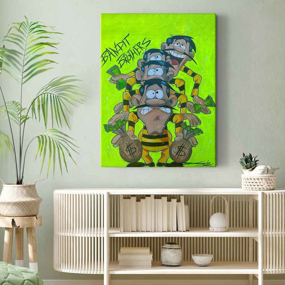 Pop Daltons Bandit Luke Bandit Bild Brothers Art DOTCOMCANVAS® Leinwand comic Brothers, Leinwandbild Die ohne Lucky Rahmen