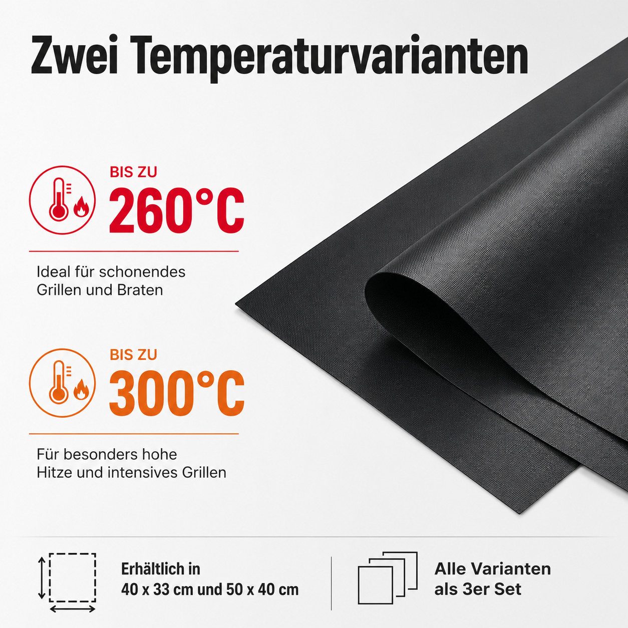 BBQROX Grillplatte [Vergleichssieger 2025] Grillmatte, Grillunterlage, 3er Set