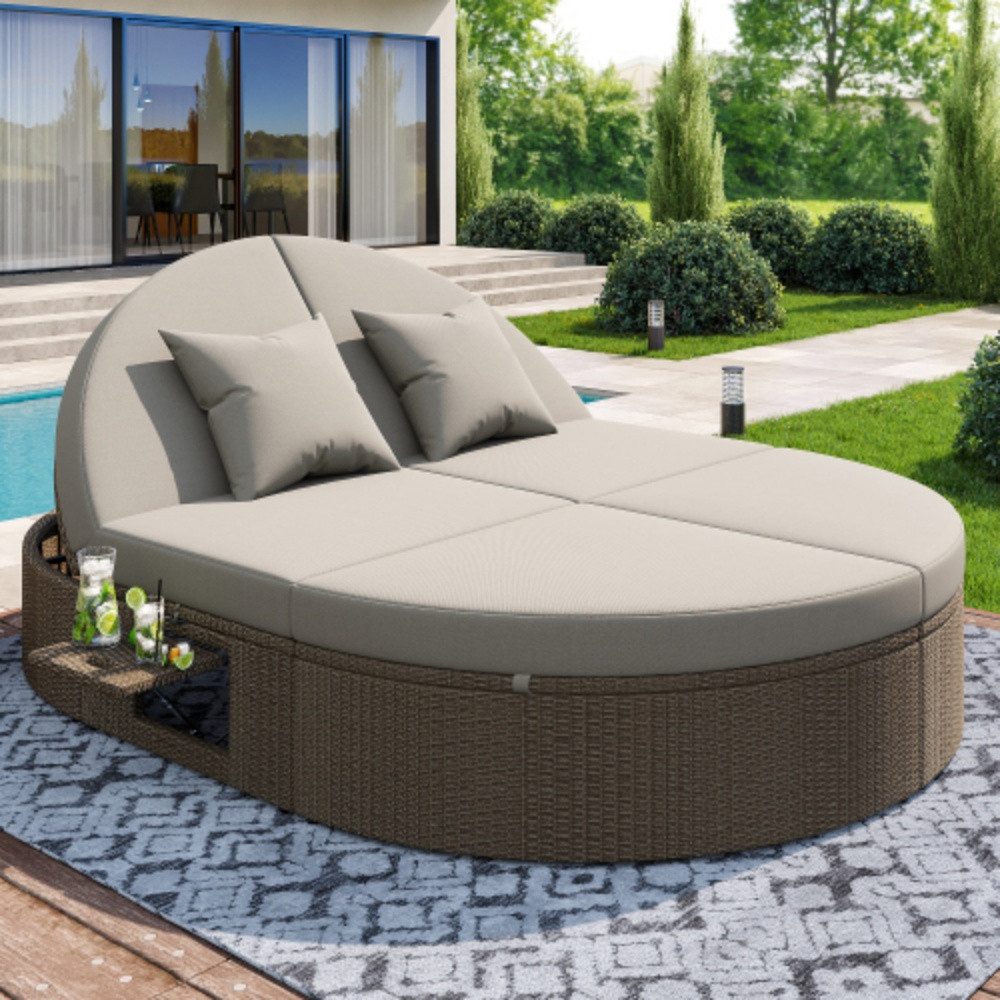 XDeer Gartenliege Gartenliege mit seitlichem Regal, Outdoor Daybed Sonnenliege, 2 Personen Klapptisch,Relaxliege,Individuell einstellbarer Winkel