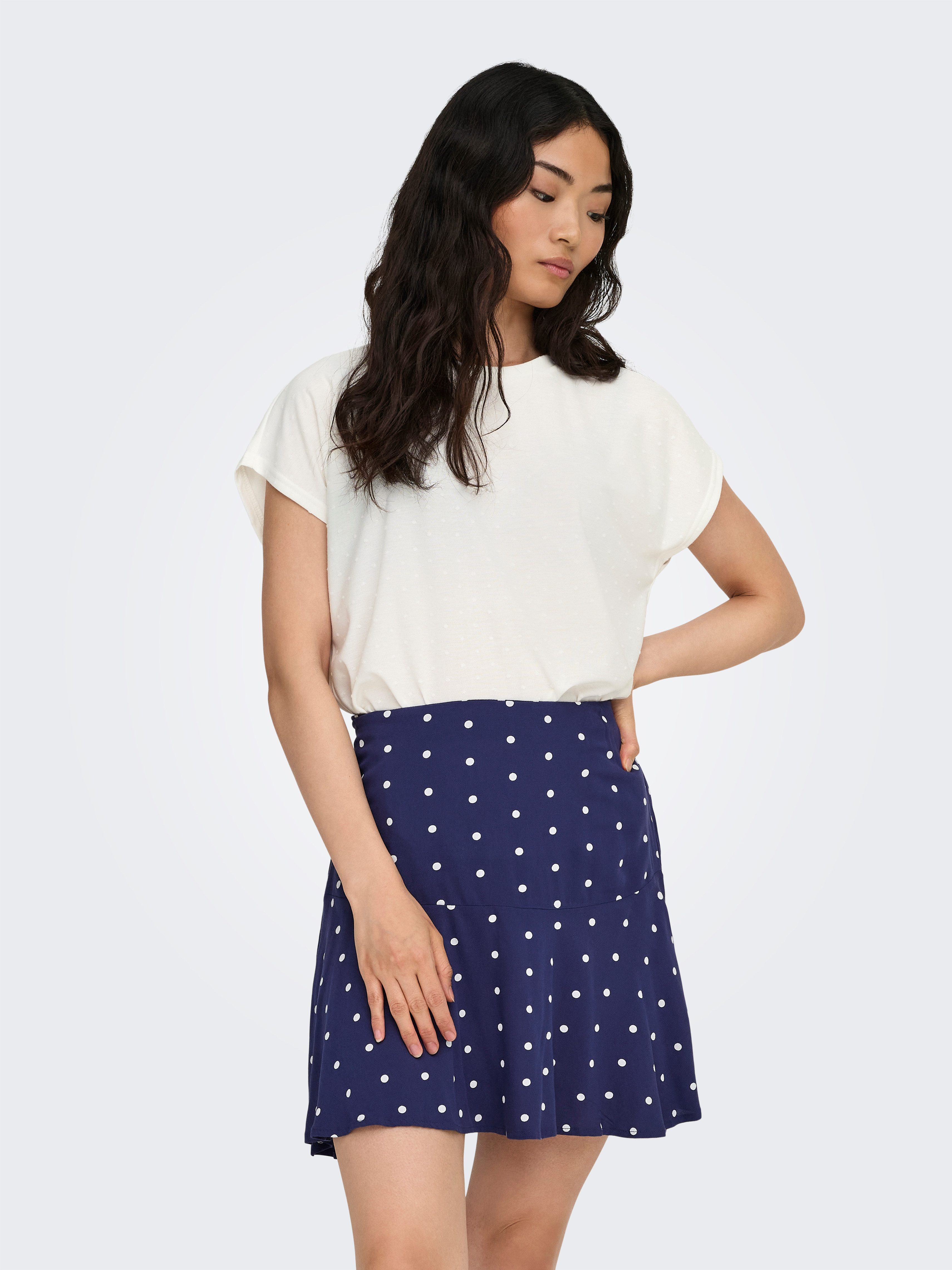 ONLY Kurzarmshirt ONLMOLLY S/S O-NECK DOBBY TOP JRS Materialmix, regular fi günstig online kaufen