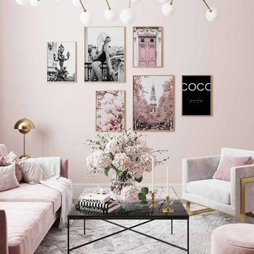 Heimlich Poster Set als Wohnzimmer Deko, Bilder DINA3 & DINA4, Pinke Mode, Blumen