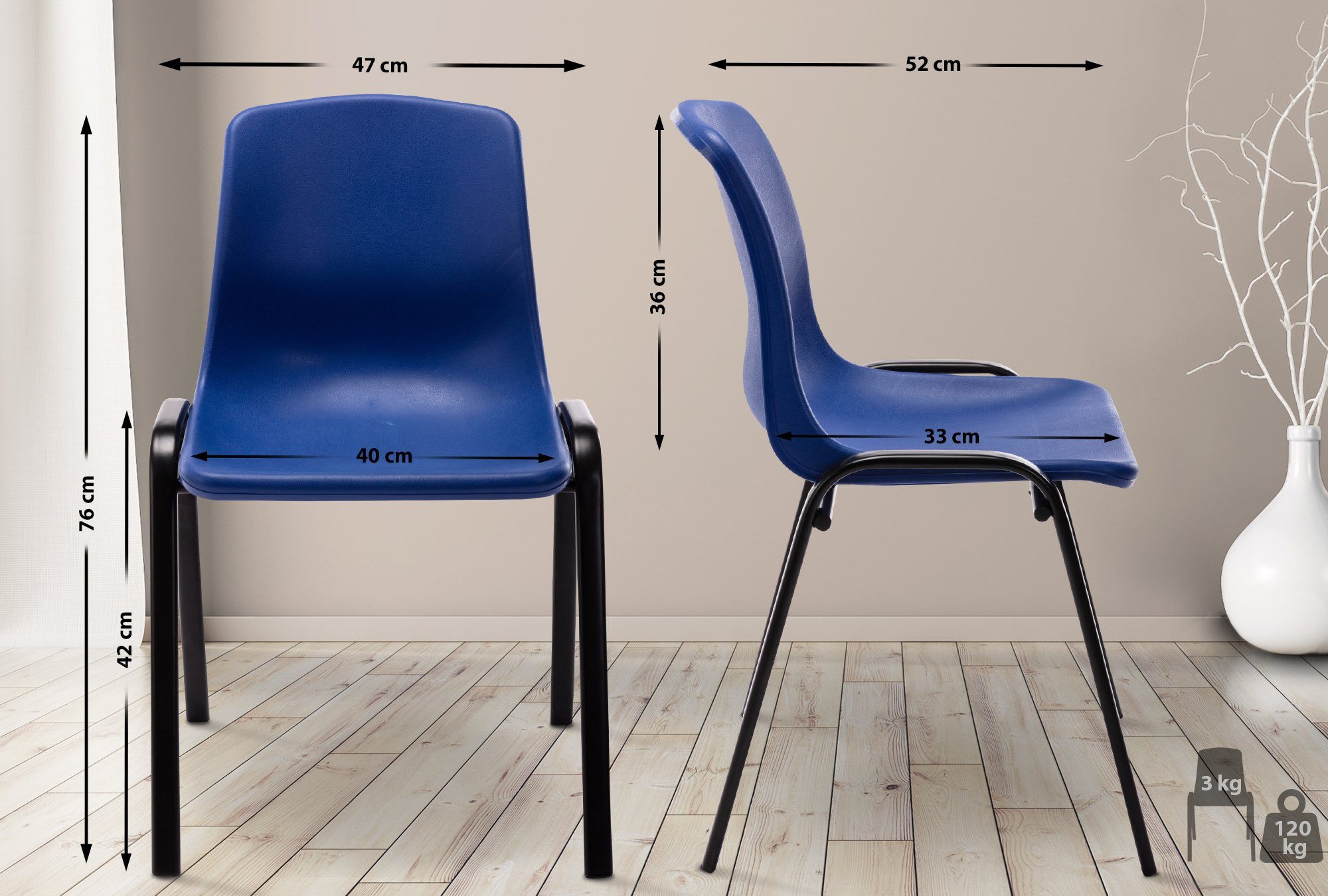 furnicato Stapelstuhl Nowra 76x47x52 cm blau (1 St)