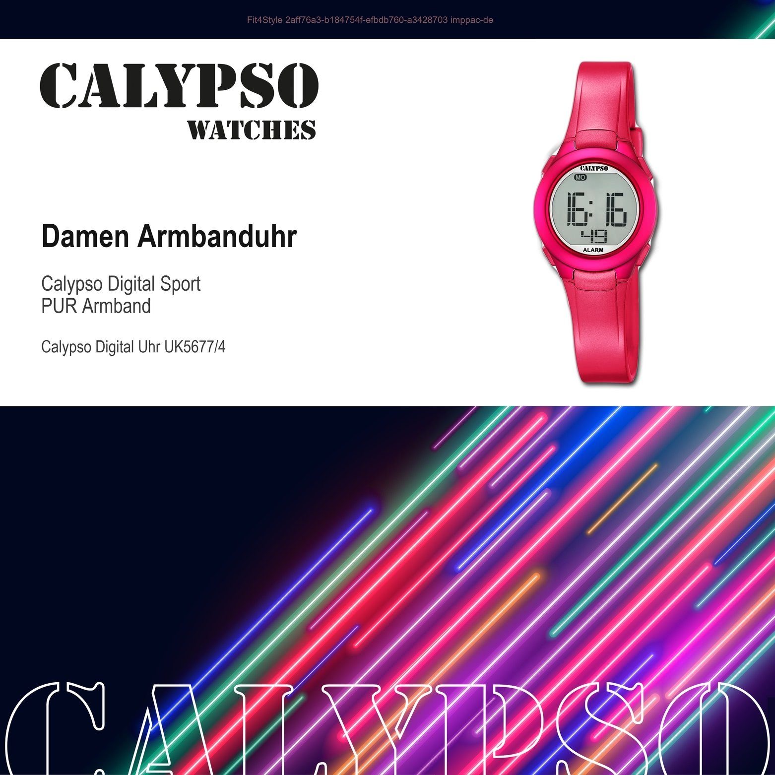 CALYPSO WATCHES Uhr K5677/4 Damen rund, Armbanduhr PURarmband Sport pink, Calypso Kunststoffband, Digitaluhr Damen