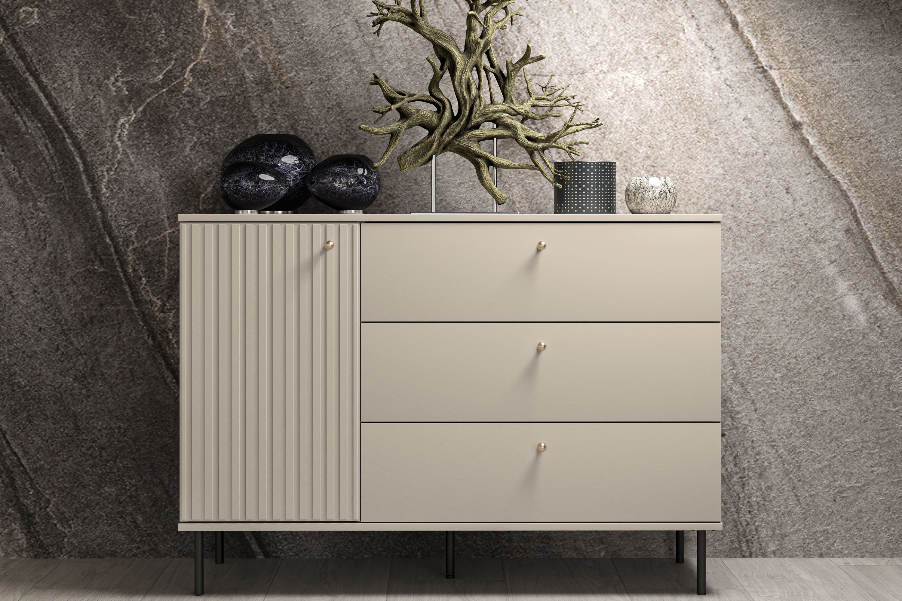 KONSIMO® Kombikommode DROMA Kommode mit Schubladen, hergestellt in der EU, Elegant und Loft, mit Goldelementen