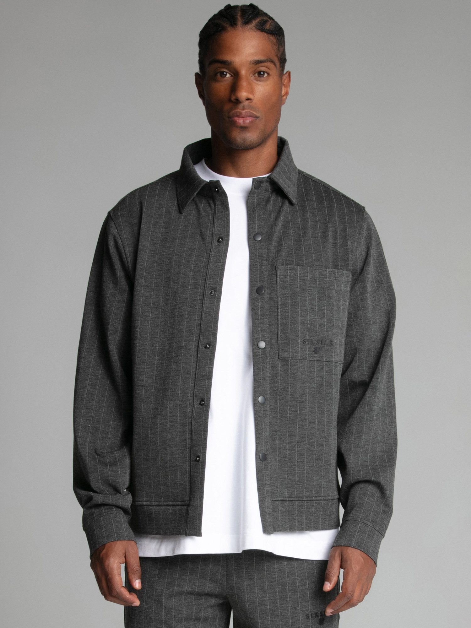 Siksilk Hemdjacke SikSilk Herren Graue Nadelstreifen Jacke