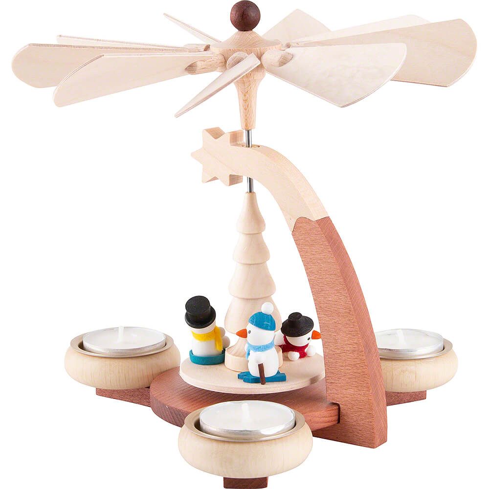 Ullrich Kunsthandwerk Weihnachtspyramide 1-stöckige Pyramide naturfarben mit Schneemännern (19cm) von Ullrich K