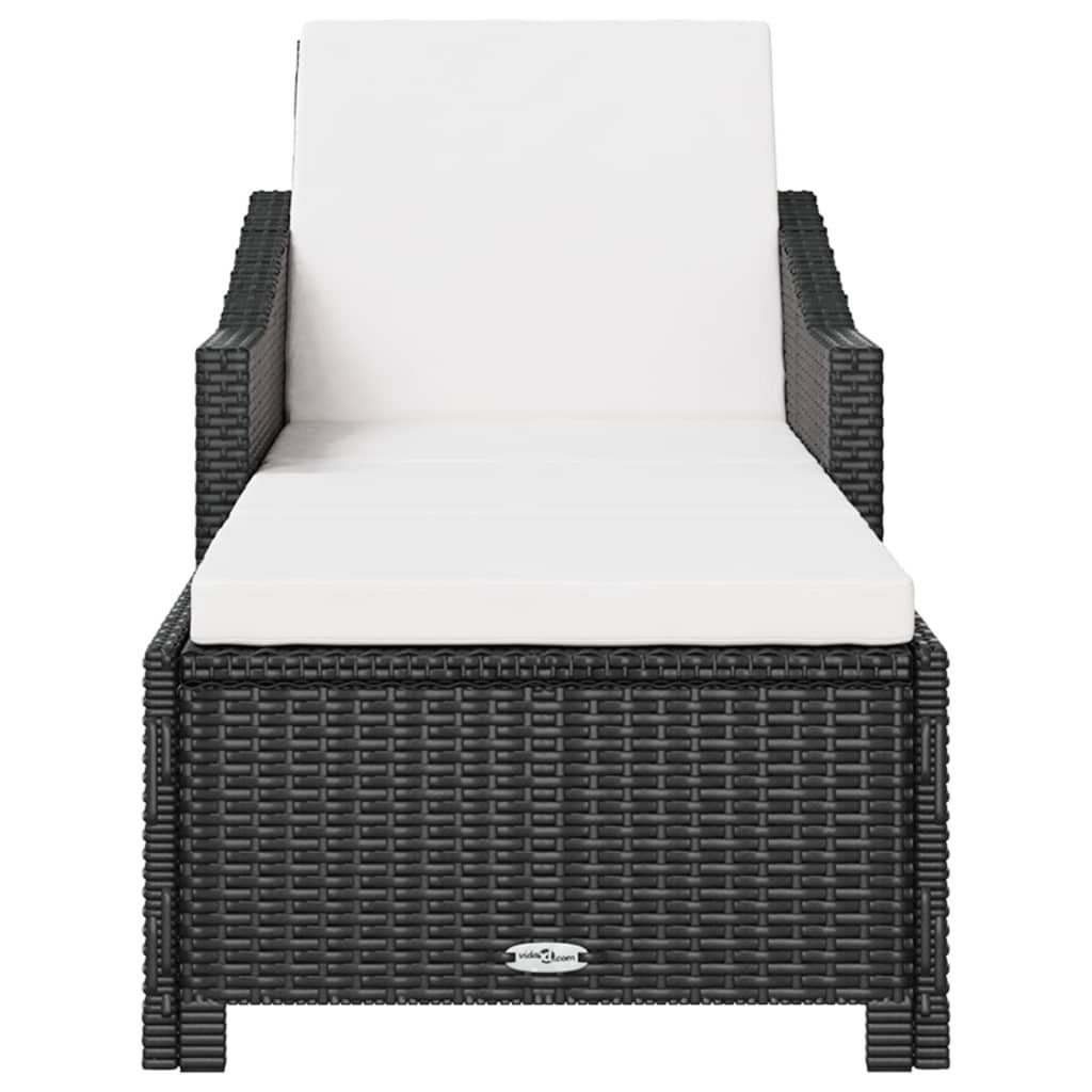 vidaXL Gartenliege Sonnenliege mit Cremeweißer Auflage Poly Rattan Schwarz, 1 St.