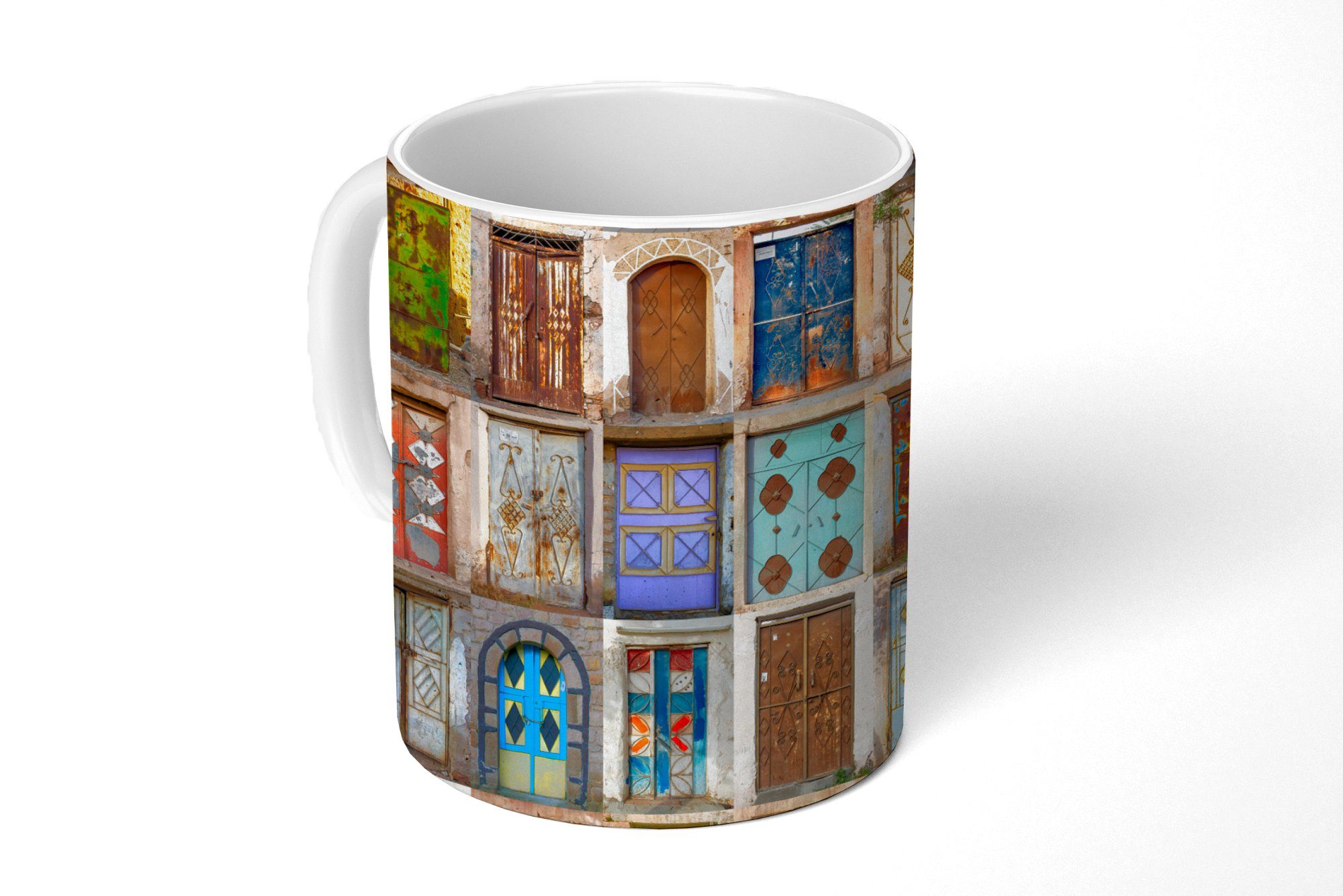 MuchoWow Tasse Türen - Architektur - Vintage - Collage, Keramik, Kaffeetassen, Teetasse, Becher, Teetasse, Geschenk