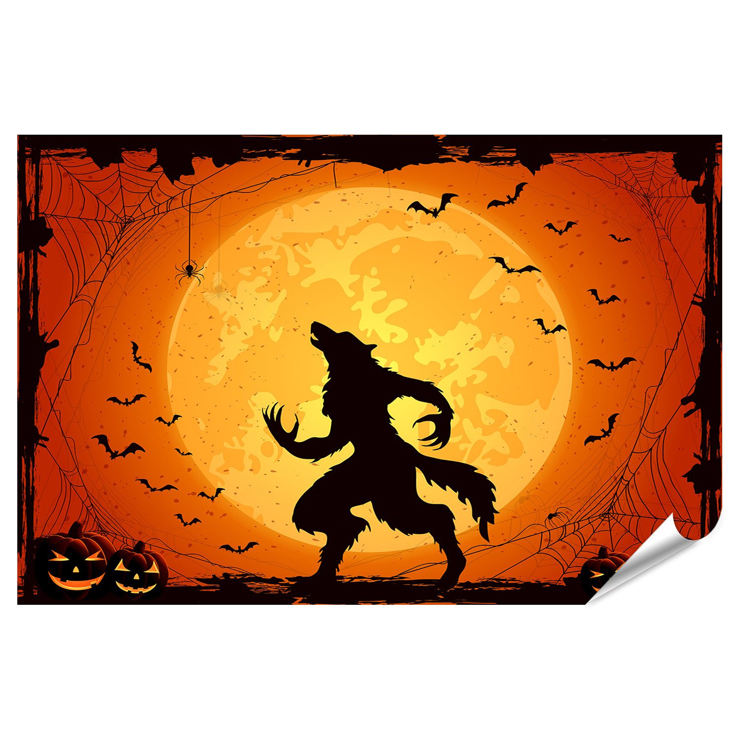 islandburner Poster Orange Halloween Hintergrund Fledermäuse Werwolf Mond Himmel Bilder