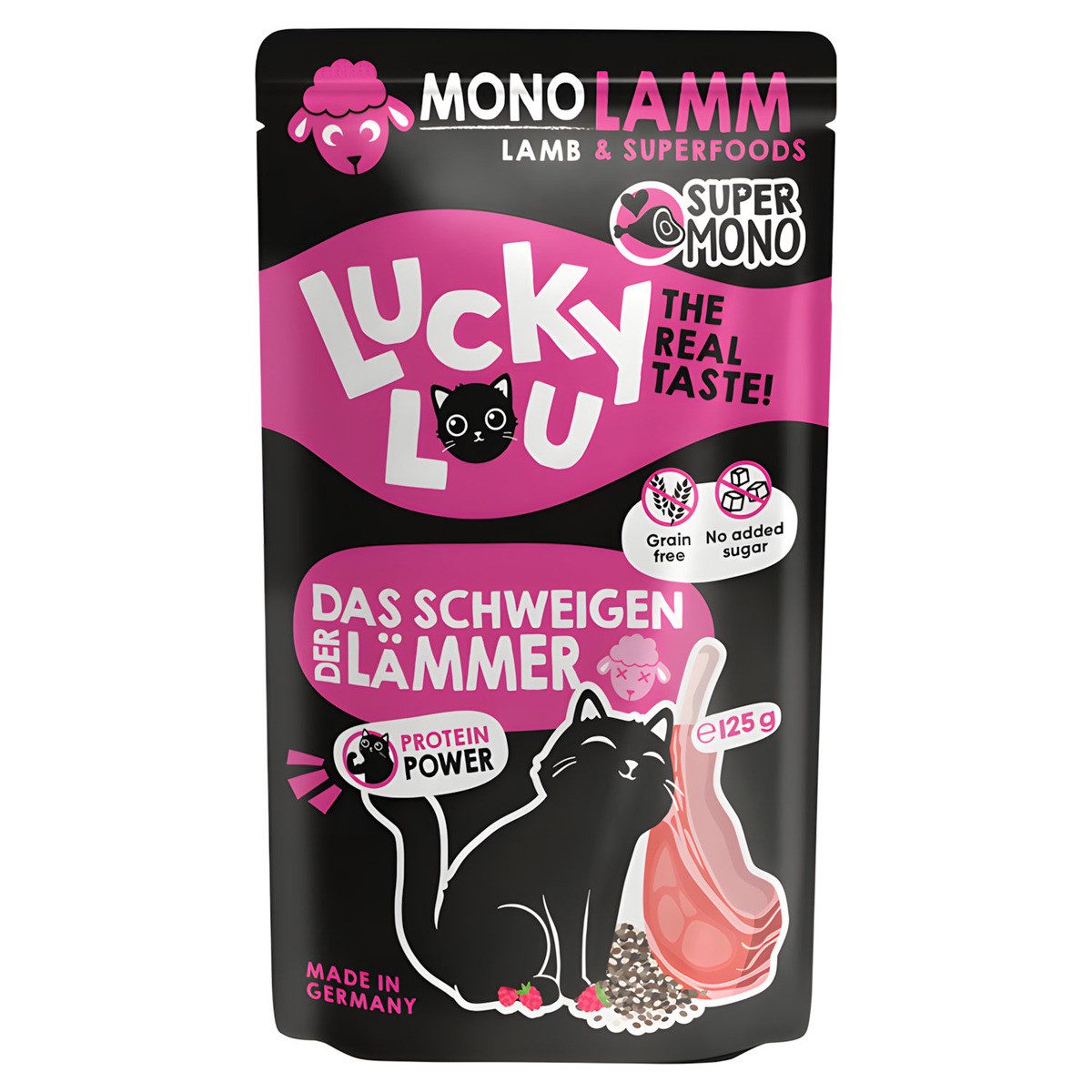 Lucky Lou SuperMono Lamm 125 g, Nassfutter für: Katze