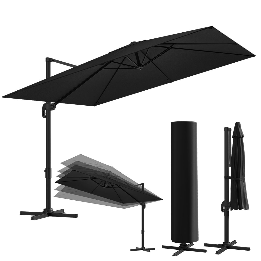 STEELSØN Sonnenschirm Lyrion, Gartenschirm UPF 50+ & wetterfest, LxB: 300x300 cm, Schwarz, drehbar & höhenverstellbar, inkl. Abdeckung, verfügbar mit LED-Solar