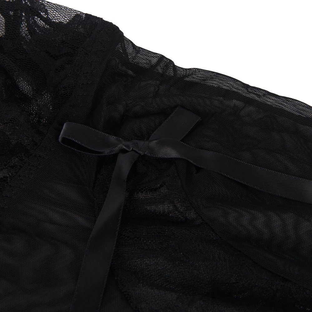 Organza Lingerie Negligé (Negligé + String) in schwarz im Babydoll Look, sexy Dessous