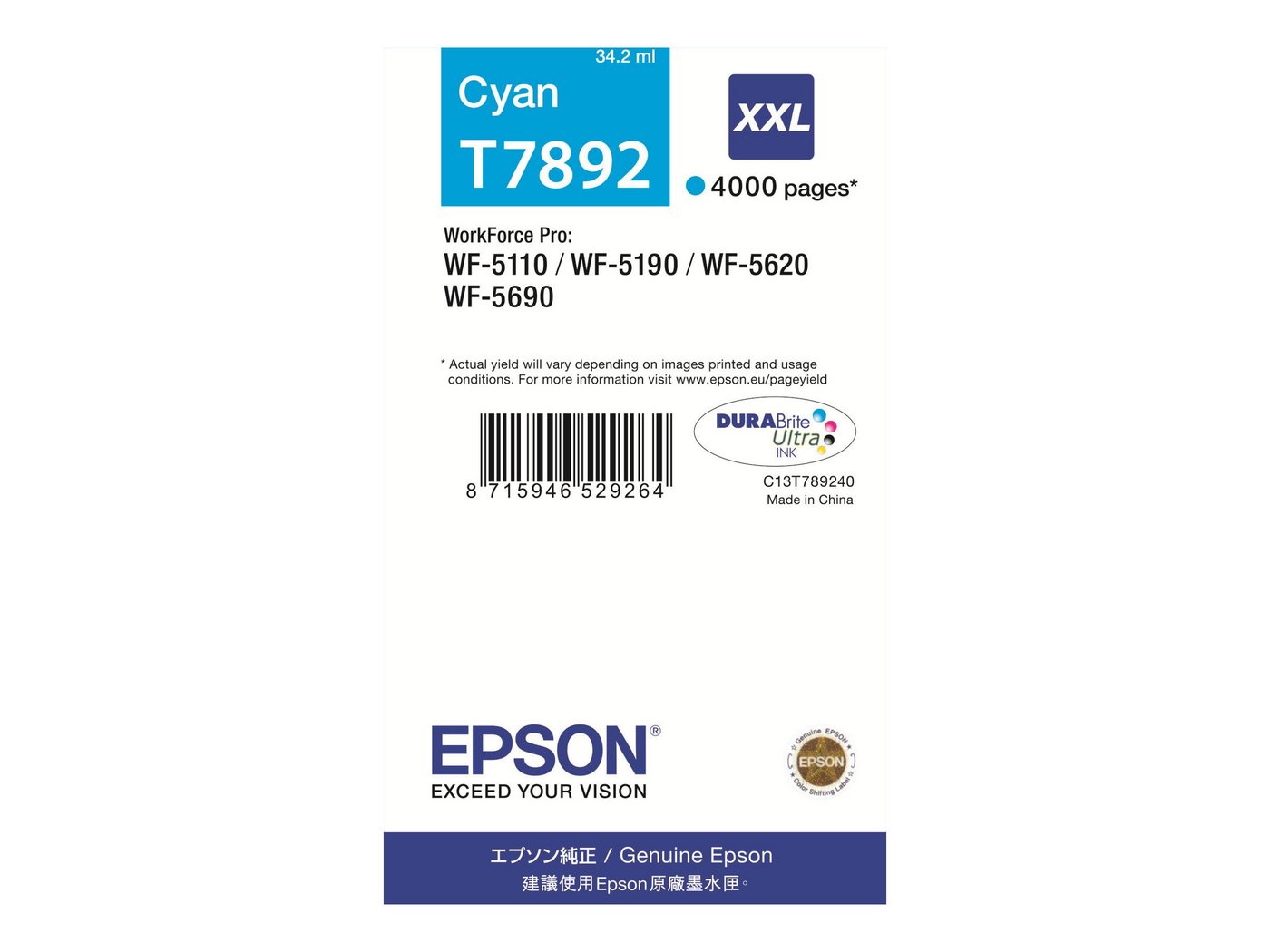 Thumbnail - Epson EPSON T7892 Größe XXL Cyan Tintenpatrone Tintenpatrone