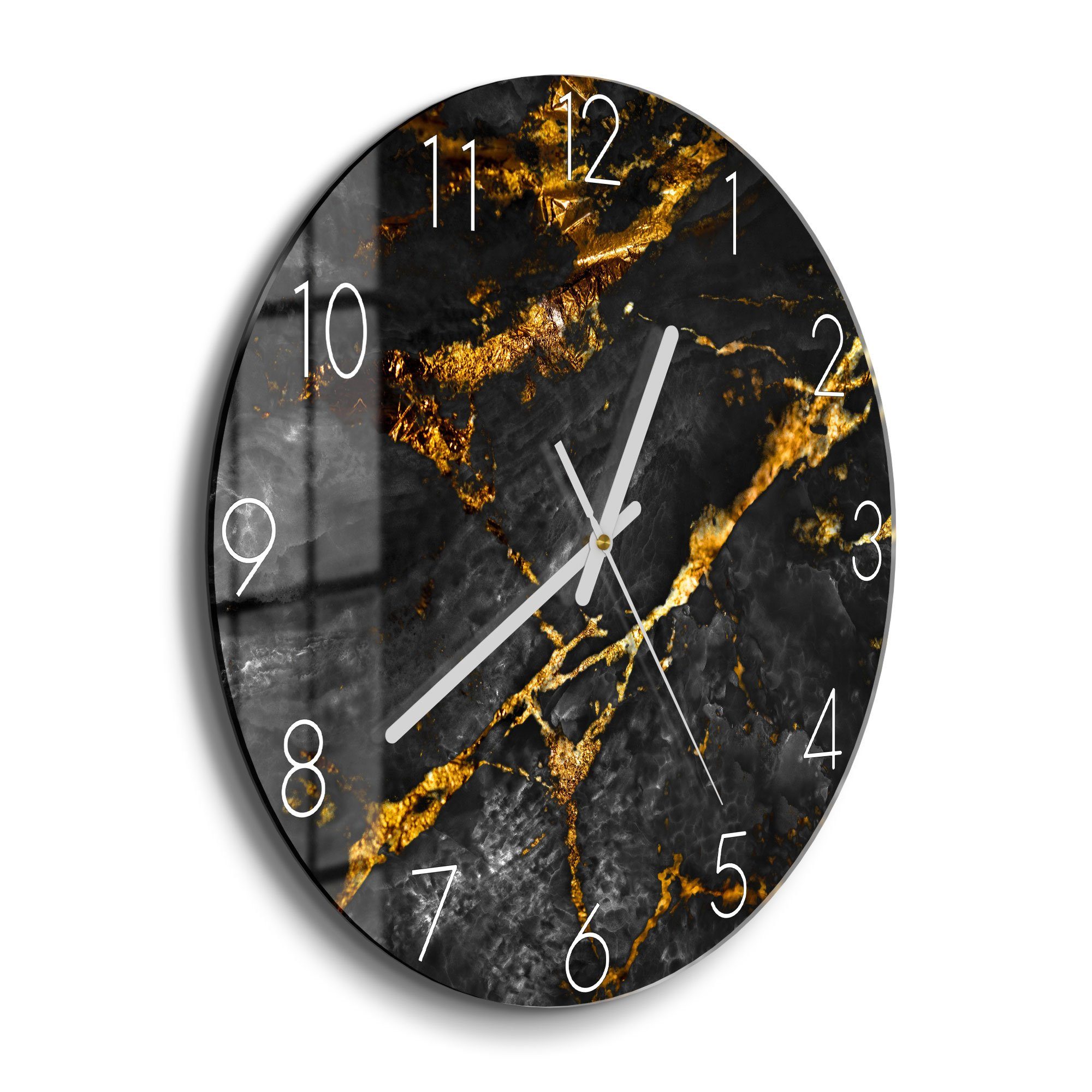 DEQORI Wanduhr 'Veredelter Naturstein' (Glas Glasuhr modern Wand Uhr Design günstig online kaufen