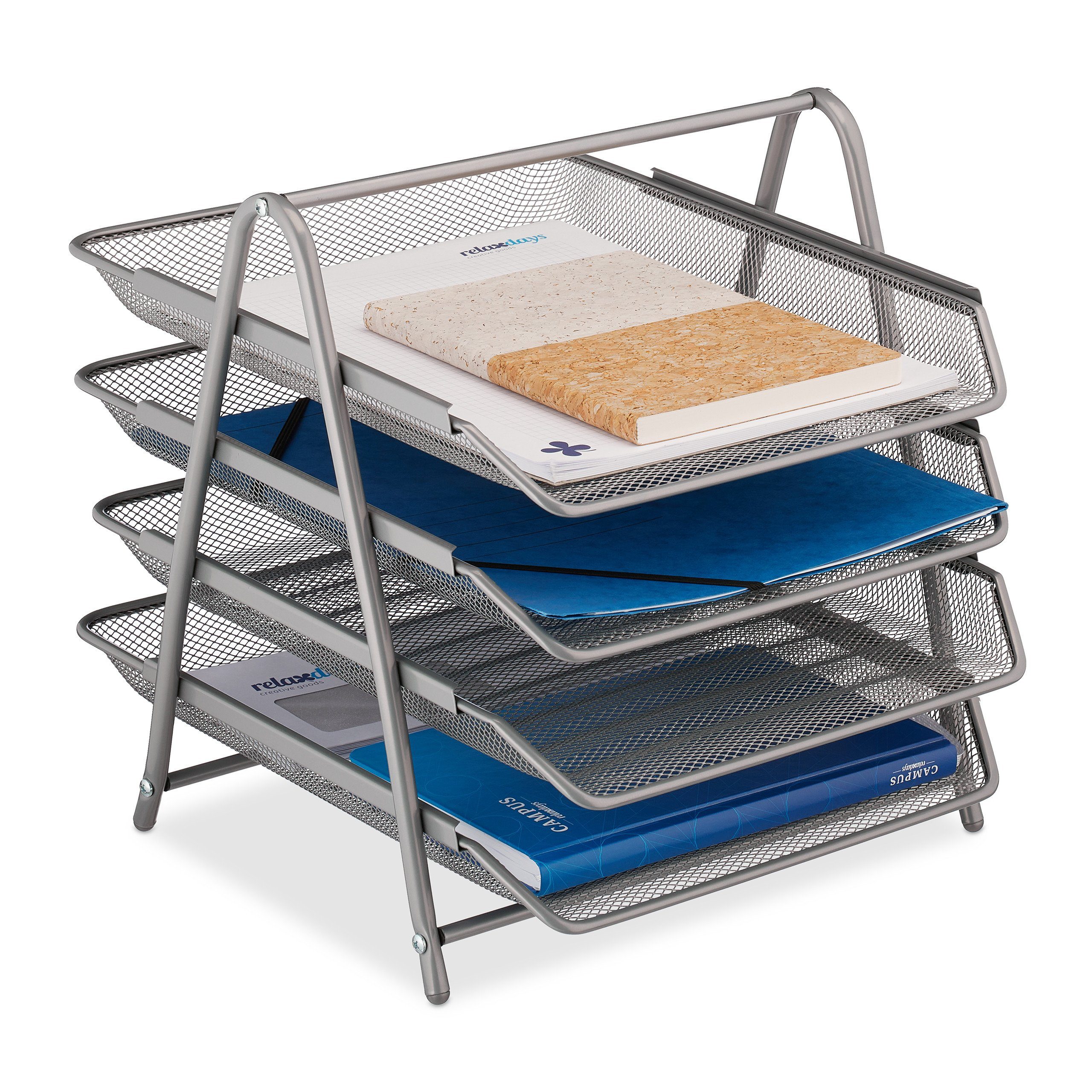 relaxdays Briefablage Dokumentenablage Metall mit 4 Fächern (1-St)