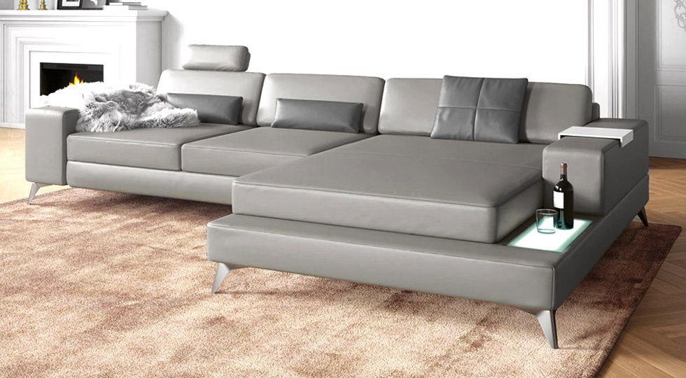 Ecksofa Eckcouch Made weiss Sofa in BULLHOFF, taupe Leder von »MÜNCHEN L-Form LED Leder Europe creme XL Designsofa Wohnlandschaft BULLHOFF III« Wohnlandschaft Couch