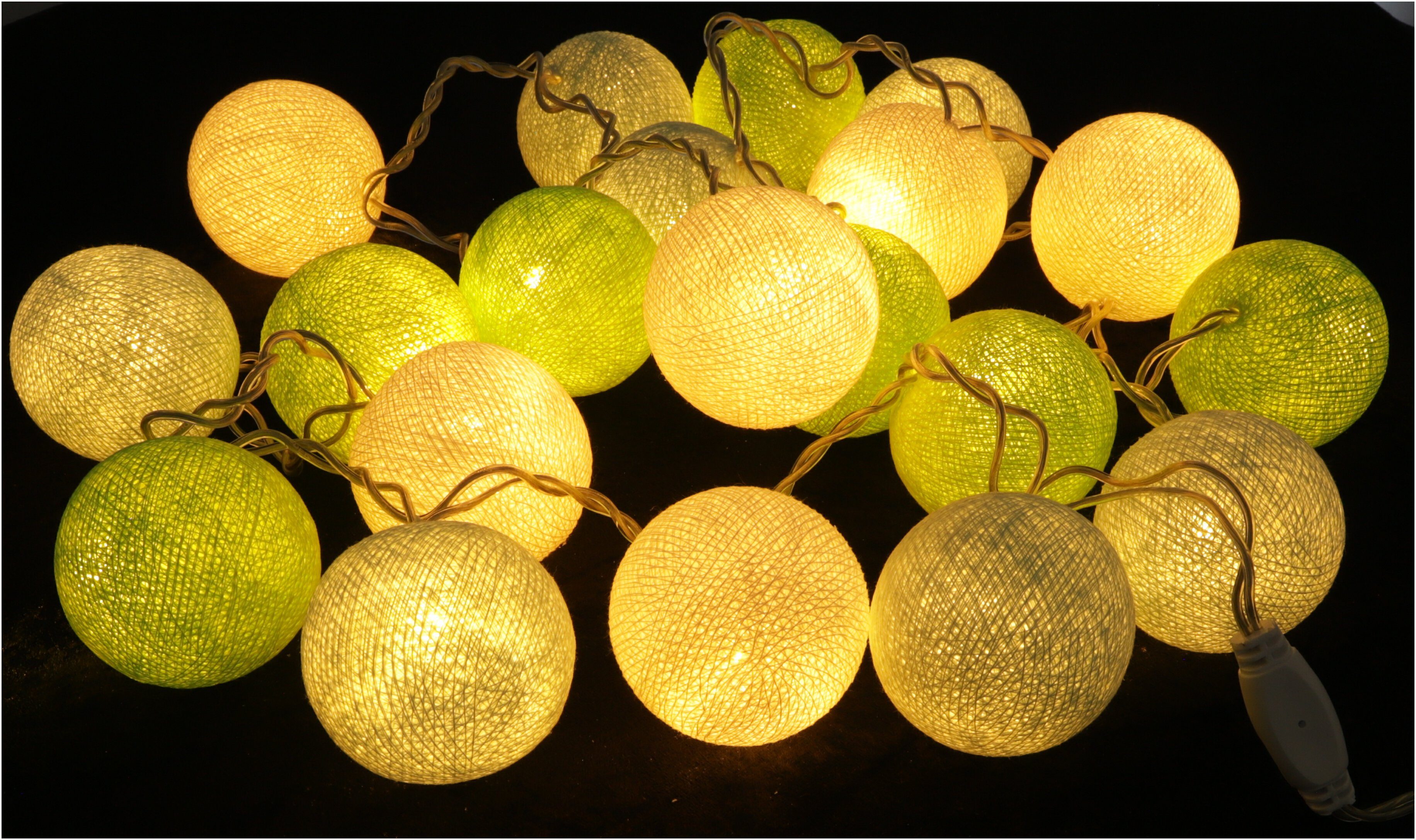 Kugel Lampion.. Guru-Shop Stoff Ball LED-Lichterkette LED grün/weiß Lichterkette,