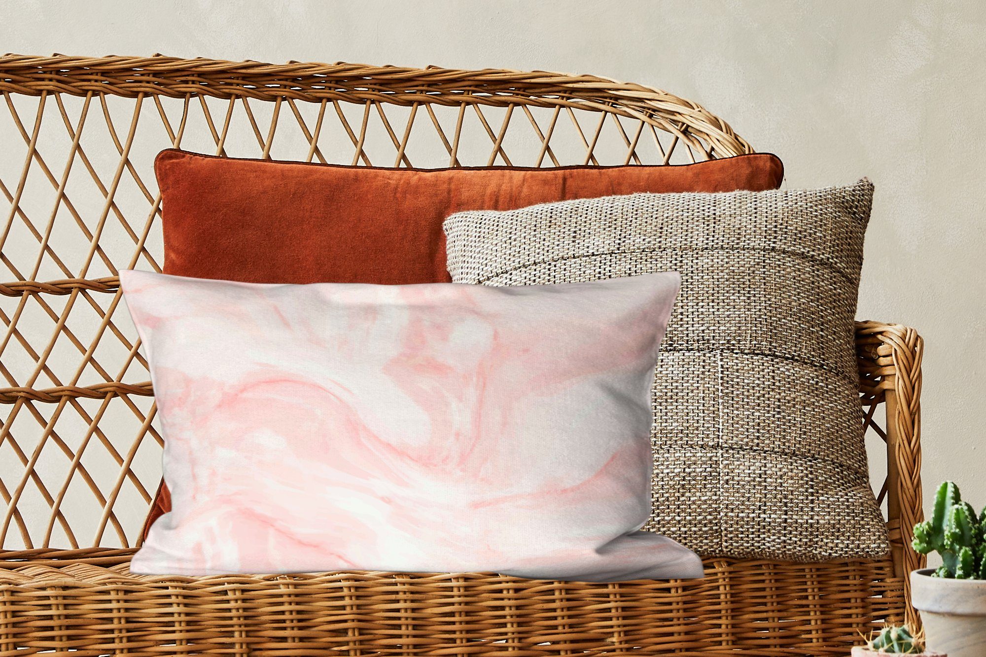 Pastell, mit Dekokissen Füllung, Schlafzimmer Rosa - - Weiß Zierkissen, Marmor Wohzimmer Dekokissen - Dekoration, MuchoWow