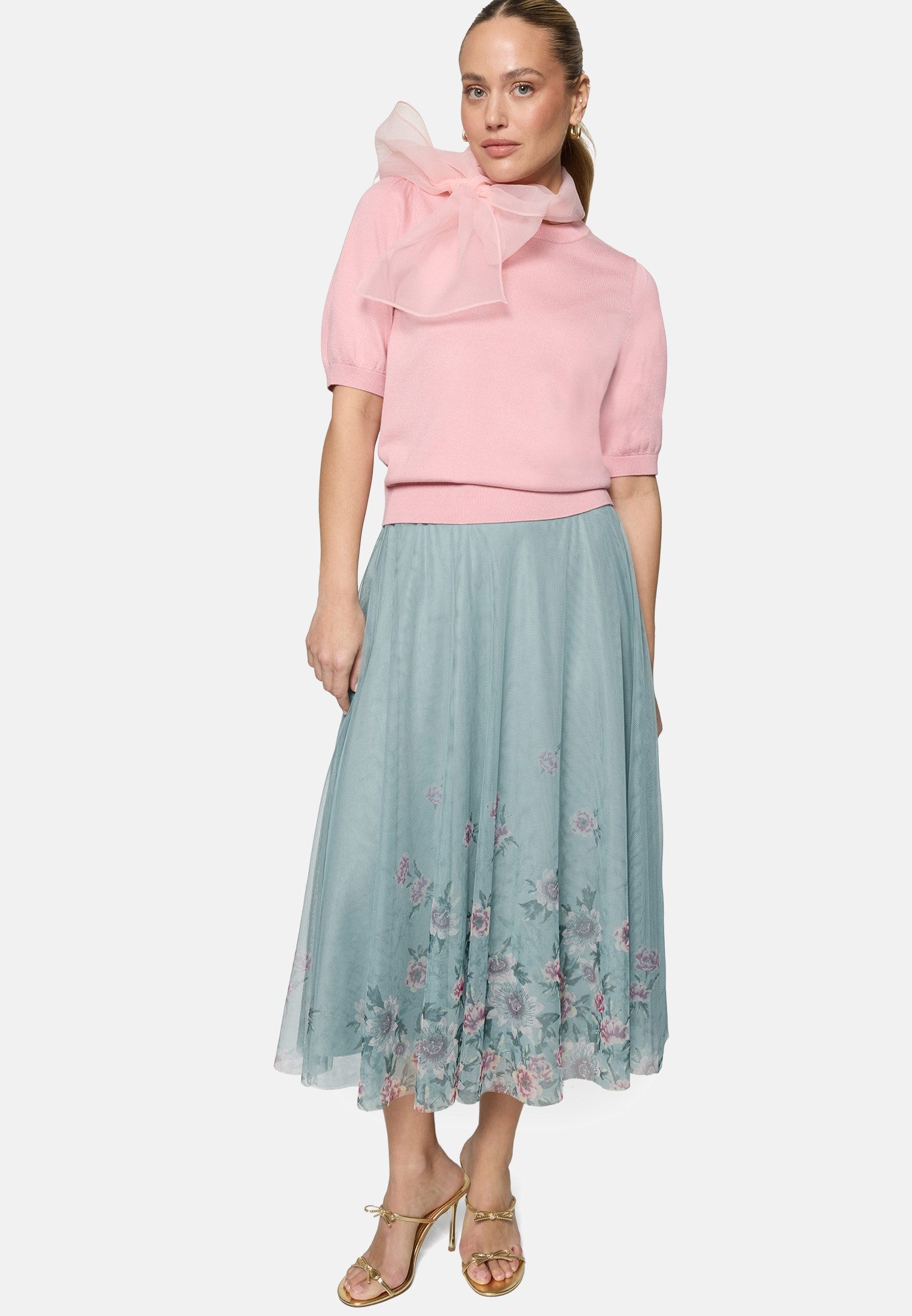 Zero Midirock Damen mit Blumen Falten