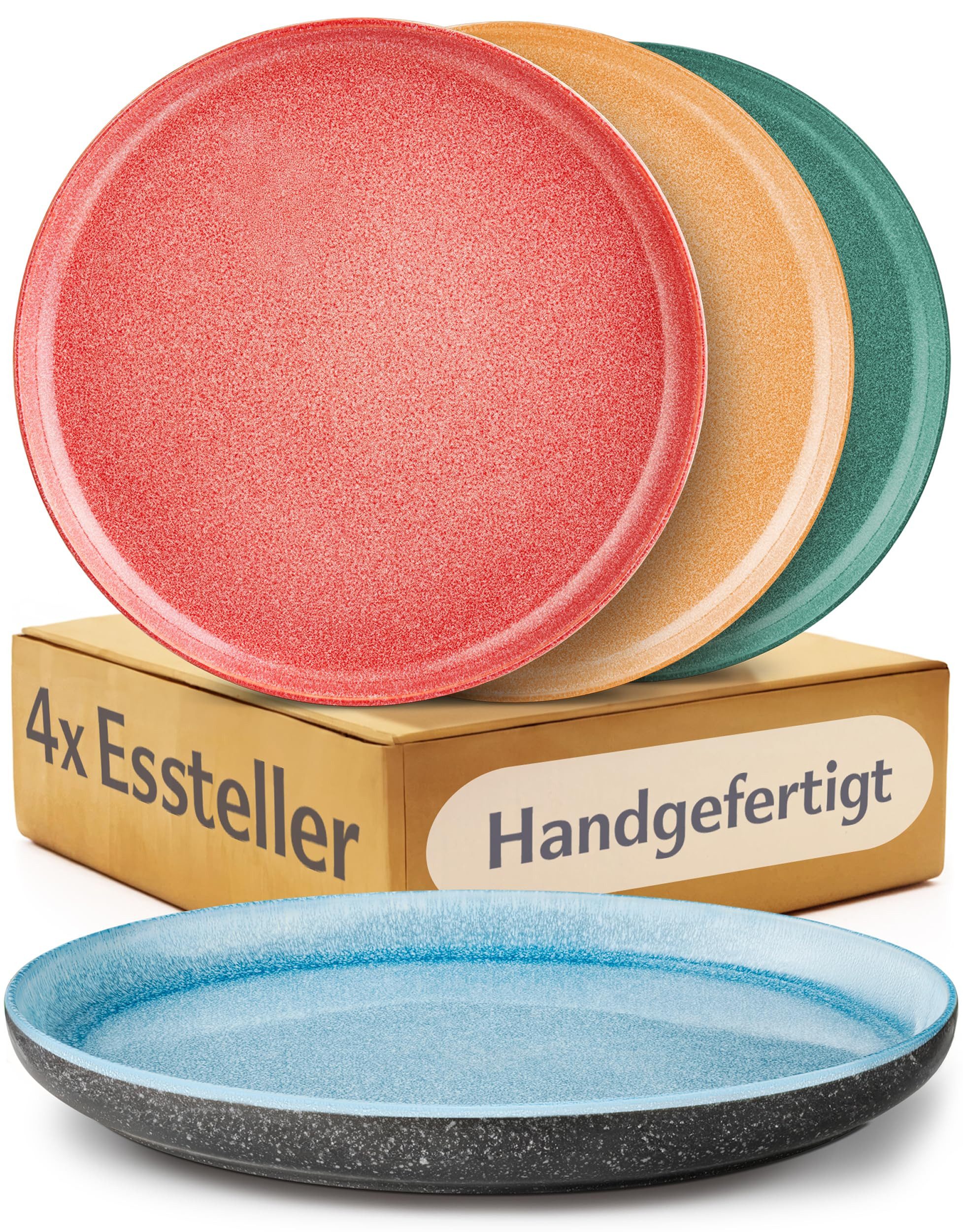Cosumy Speiseteller Steingut Geschirr Set 4 Personen – Handgefertigtes Tafelservice, (4 St), Handglasiert- Mikrowellenfest - Spülmaschinenfest – Design Geschirr
