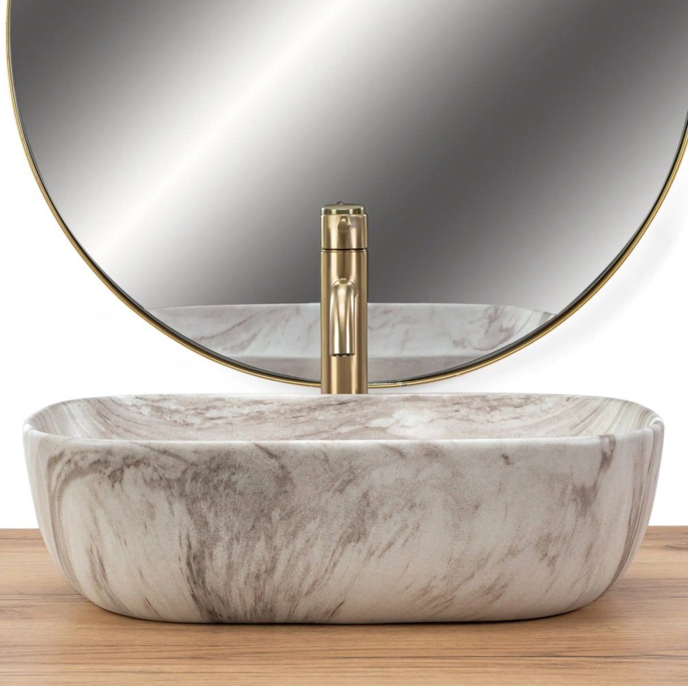wohnwerk.idee Aufsatzwaschbecken Waschbecken Marmor Naturstein Belinda Ash 46x33 cm – Bild 3 von 5