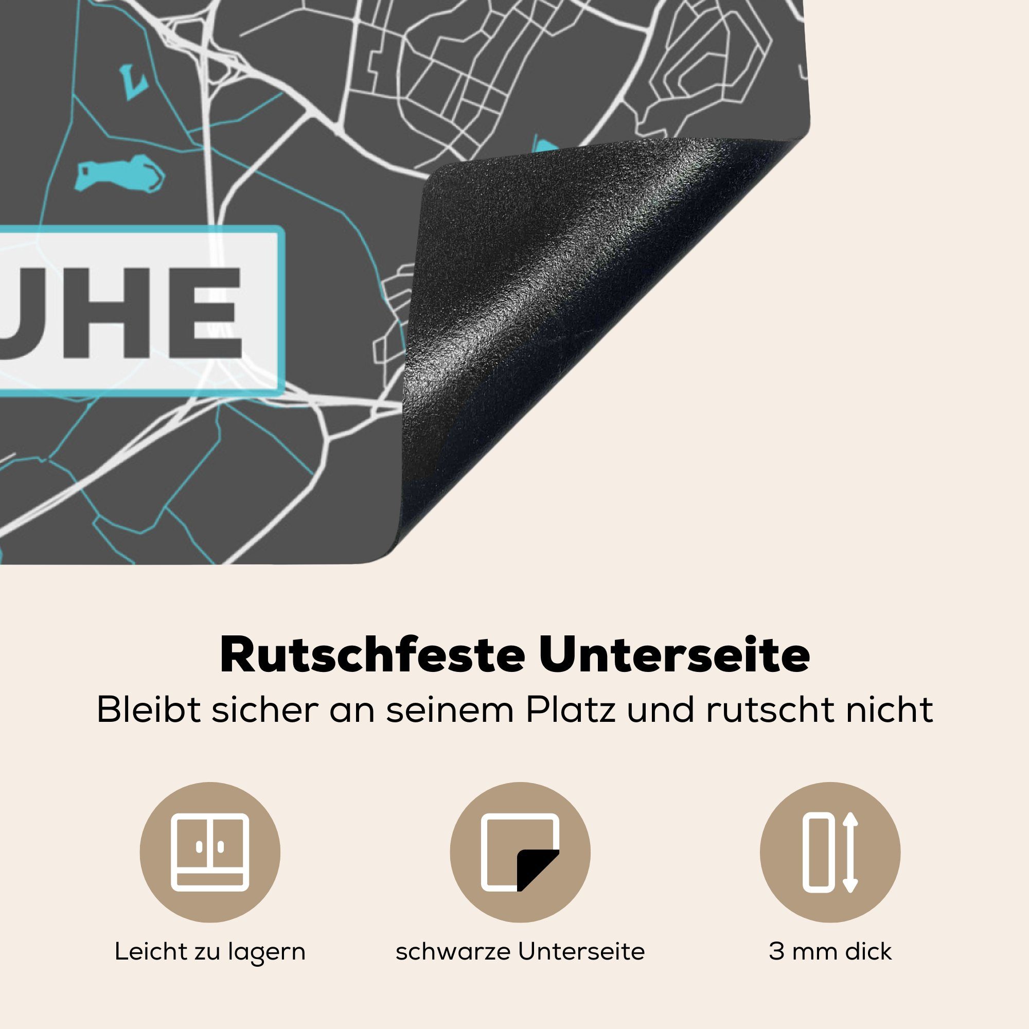 Karte, 78x78 (1 Ceranfeldabdeckung, für Deutschland Herdblende-/Abdeckplatte - Arbeitsplatte küche cm, Karlsruhe MuchoWow Stadtplan Vinyl, - - tlg),