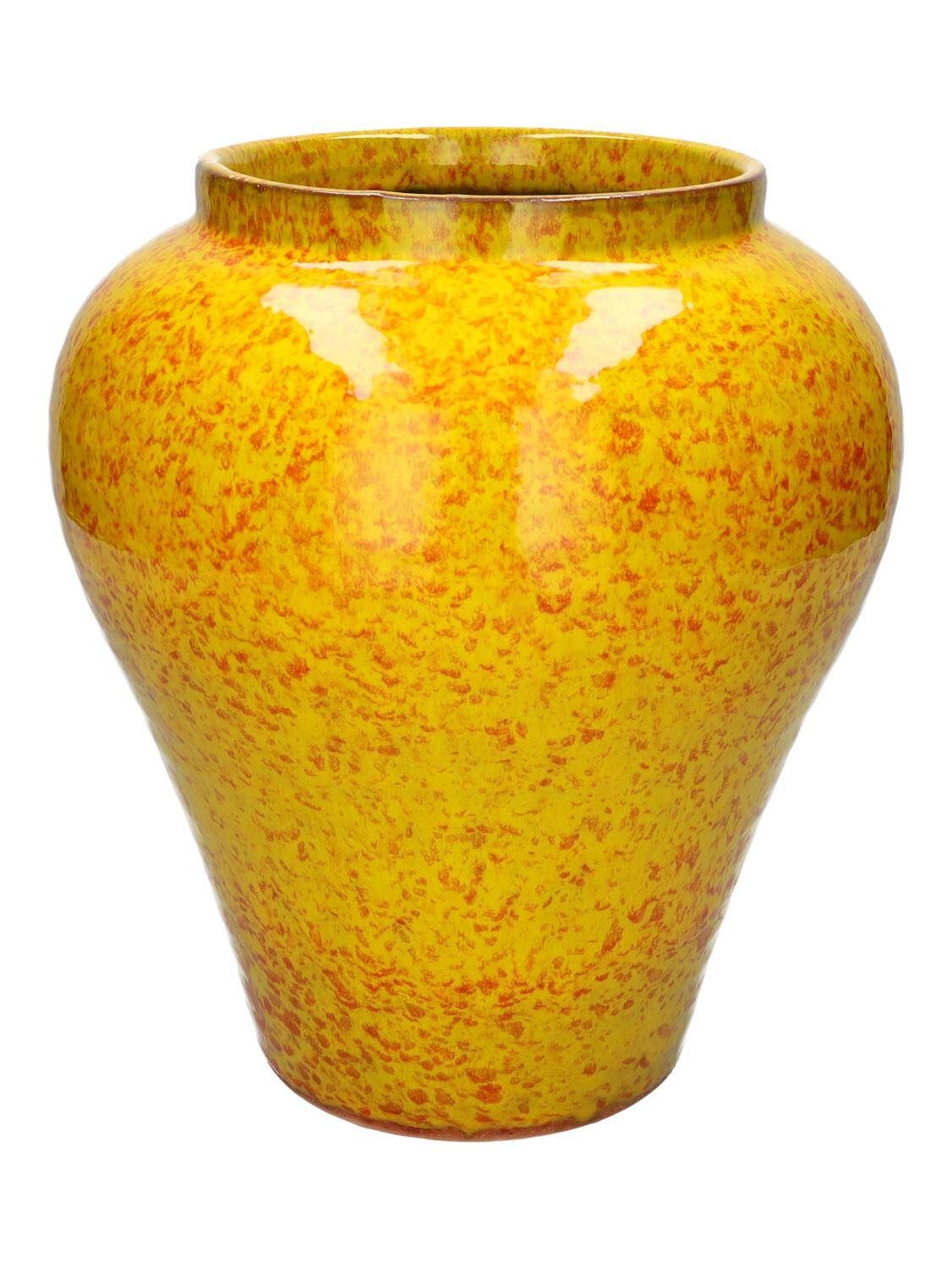 INNA-Glas Dekovase Blumenvase ROSALINDE, aus Keramik, mit Sprenkeln, gelb, 35cm, Ø35,5cm
