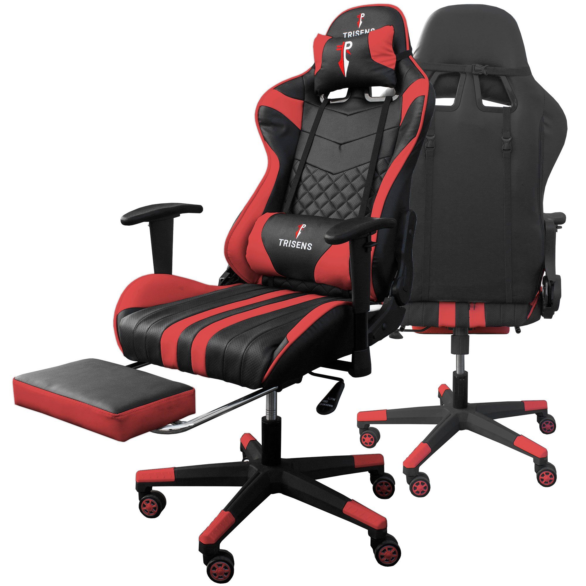 Racing-Design Rot Chefsessel TRISENS (einzeln), Armlehnen Schwarz mit im flexiblen Thanos Gaming Bürostuhl / Stuhl