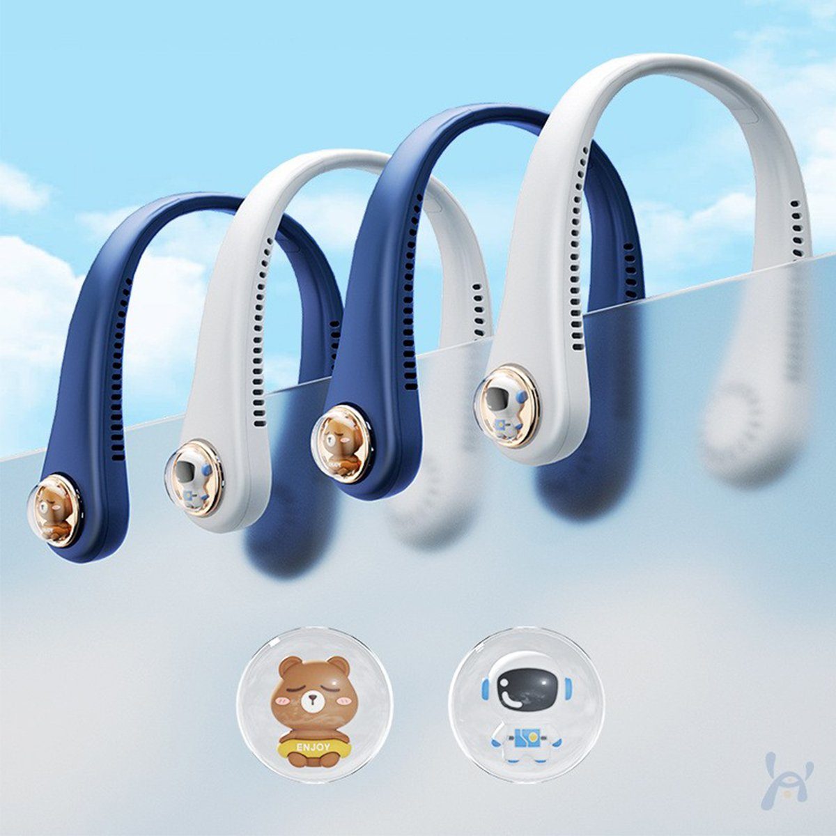 Ventilator USB-Ventilator USB-Ventilator autolock Mini Halsventilator Tragbarer Nackenventilator Leise 3 Super Stufen, Einstellbar Blau 360° Mini