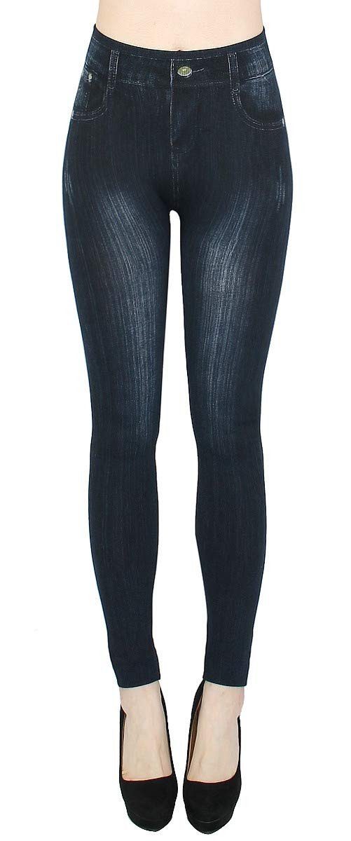 Bellella Dames Faux Jeans Look De Levage Des Fesses Imprimé Jeggings Taille Haute Leggings En Jean Slim Fit Pantalon Contr Le Du Ventre Femmes Crayon