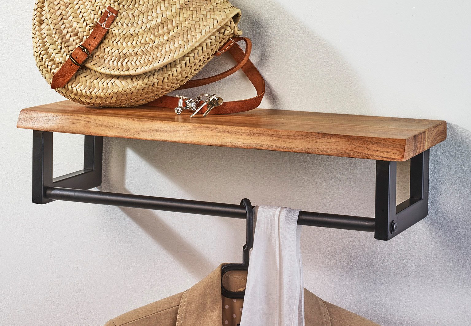 Kobolo Garderobenständer Garderobe Wandregal Wandgarderobe Metall und Holz günstig online kaufen