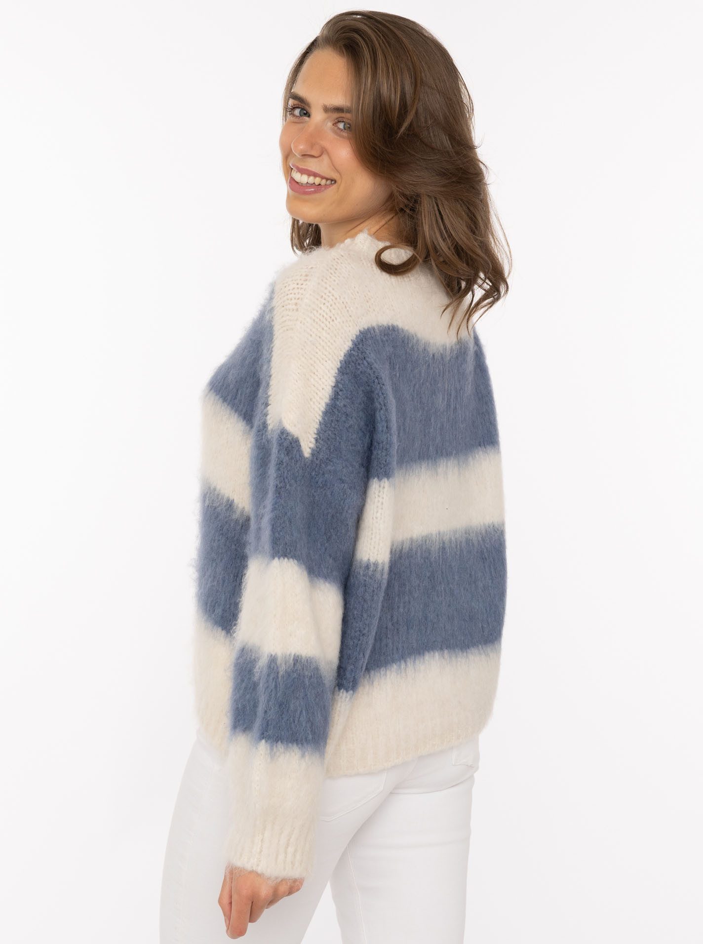 Zwillingsherz Strickpullover "Streifen" kuschelig mit Rundhalsausschnitt, Blockstreifen und Wollanteil